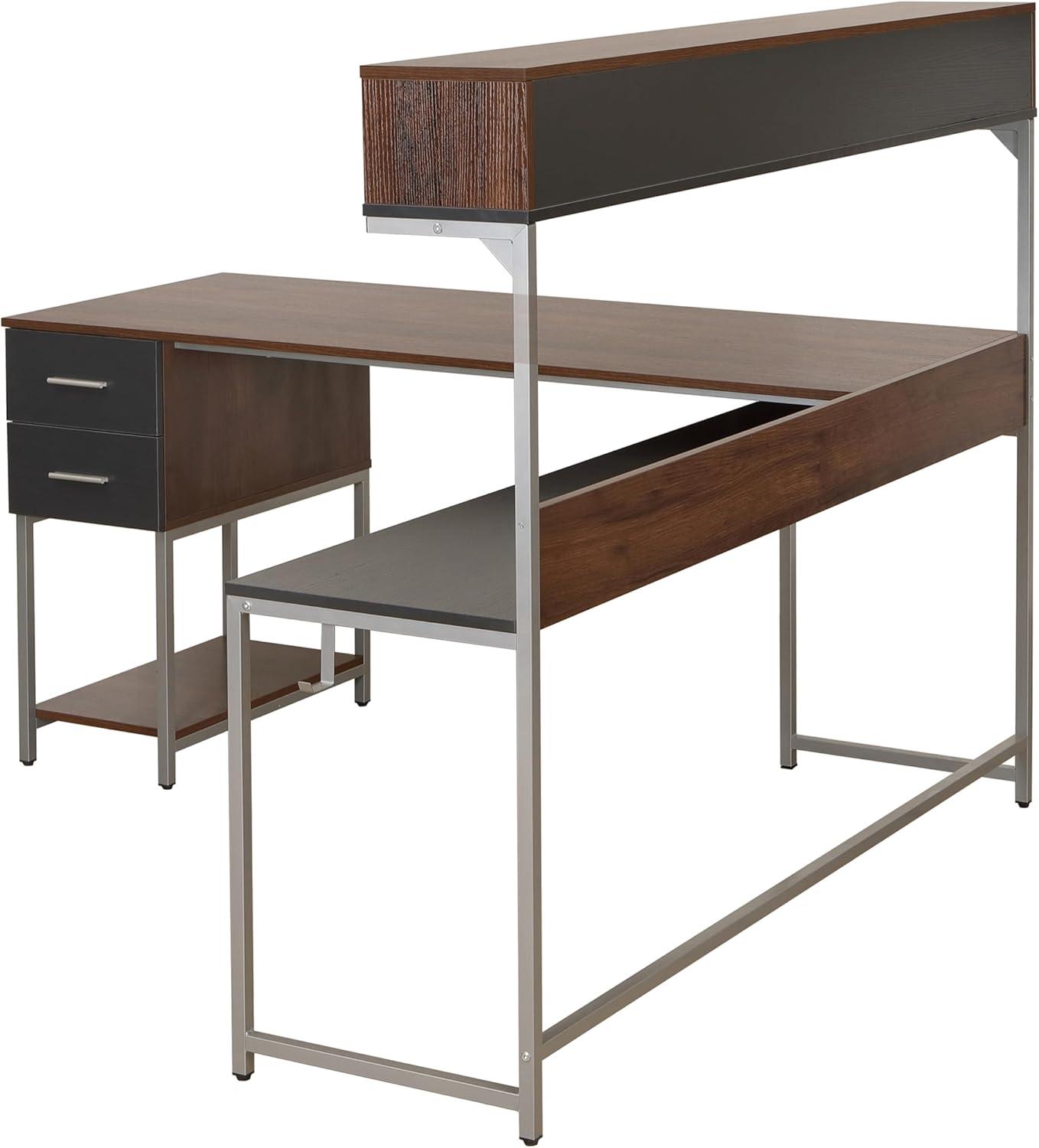 L Shape Desk with Hutch and Storage - Techni Mobili