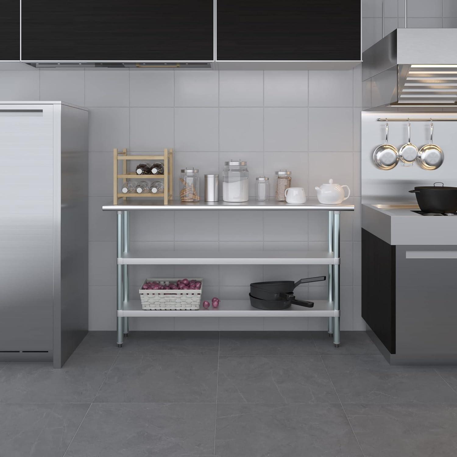 Amgood Stainless Steel Work Table with 2 Shelves