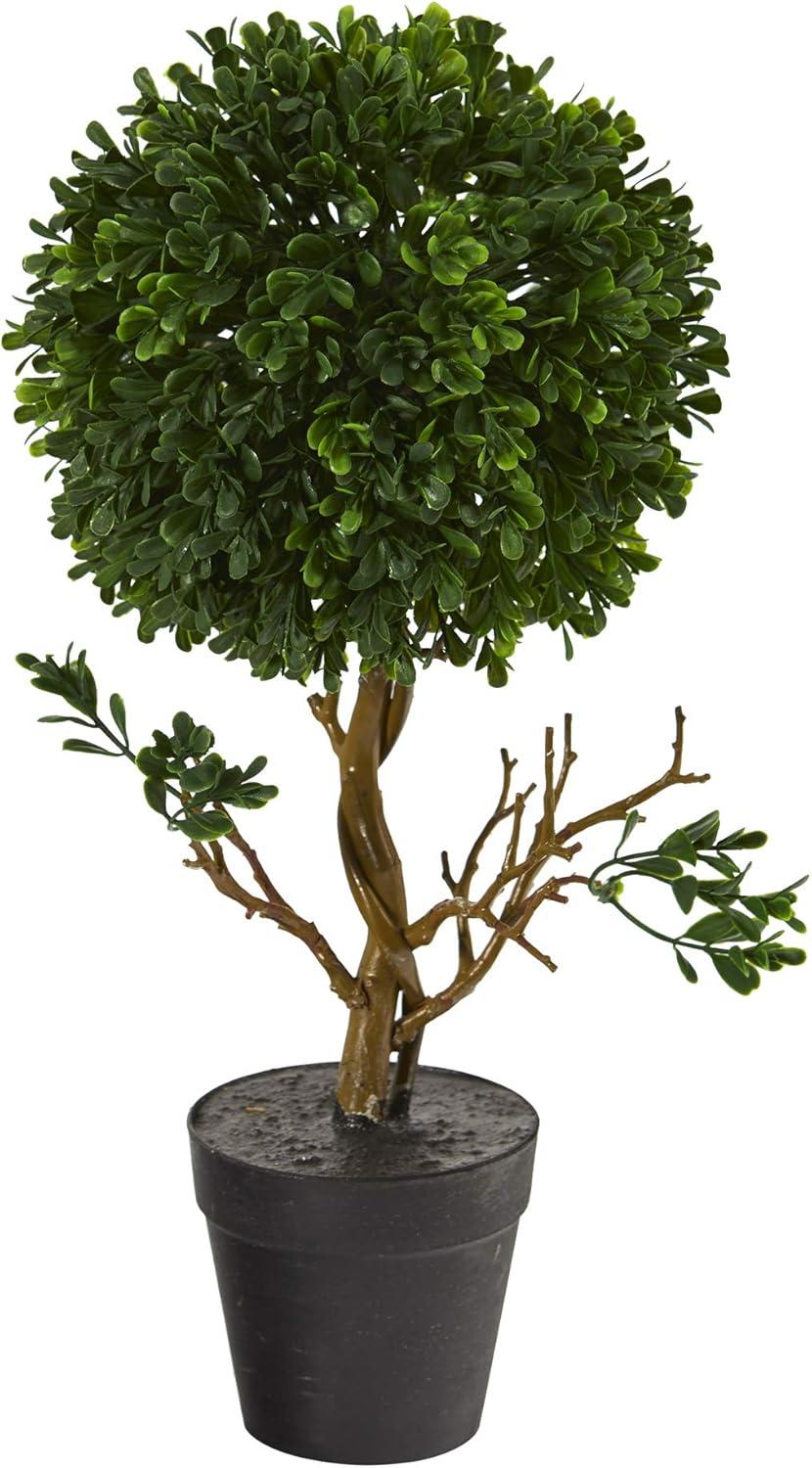 15" Indoor/Outdoor Boxwood Topiary Artificial Tree - Nearly Natural: UV-Resistant Faux Plant with Pot