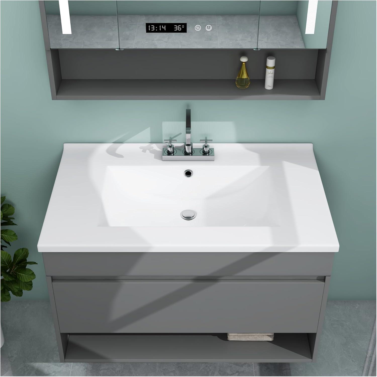 MEJE 30x18 inch Drop in Rectanglar 3 Holes Bathroom Sink, Vanity Top Only, White Glossy Finish