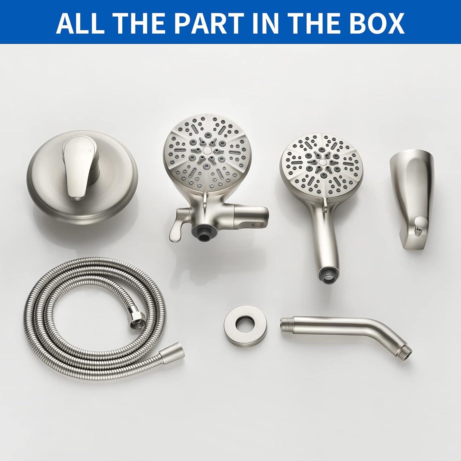 Shower Tub Kit Dual Shower System with Tub Spout Tub and Shower Faucet Set Complete Dual Shower Head and Handheld Combo Set Tub and Shower Trim Kit Brushed Nickel