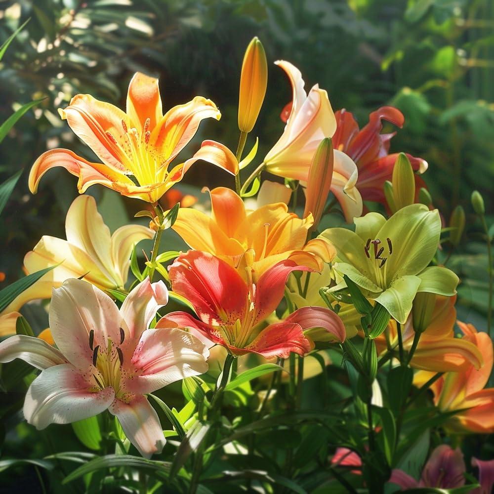 Touch of ECO Lilium Oohs and Aahs - Colorful Mix of Yellow, Red, Pink, Orange Lily Flowers - 10 Bulbs - Attracts Butterflies, Bees & Hummingbirds