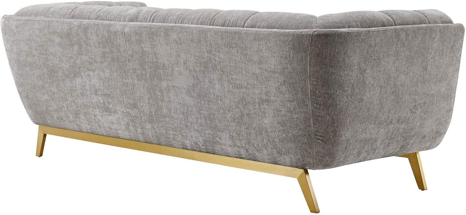 Modway Bestow Crushed Performance Velvet Sofa in Light Gray & Gold