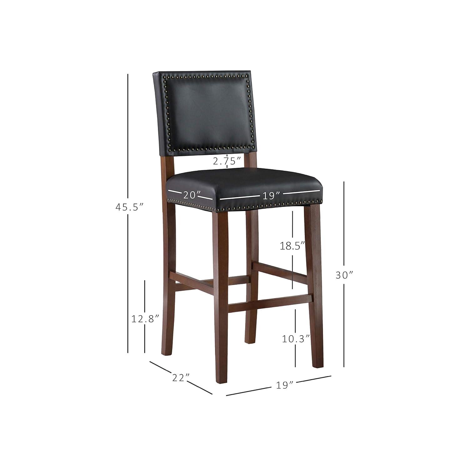 29" Brook Padded Back and Seat Faux Leather Barstool Hardwood/Black - Linon