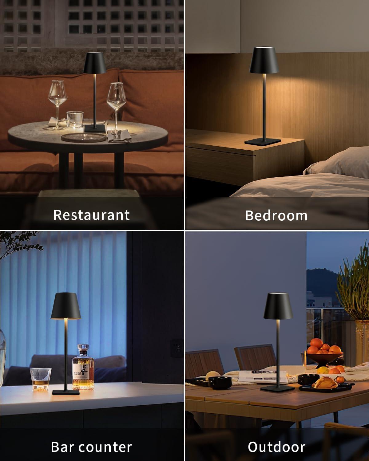 KDG 2 Pack Cordless Table Lamp,Portable LED Desk Lamp, 5000mAh Battery Operated, 3 Color Stepless Dimming Up, for Restaurant/Bedroom/Bars/Outdoor Party/Camping/Coffee Shop Night Light(Black)