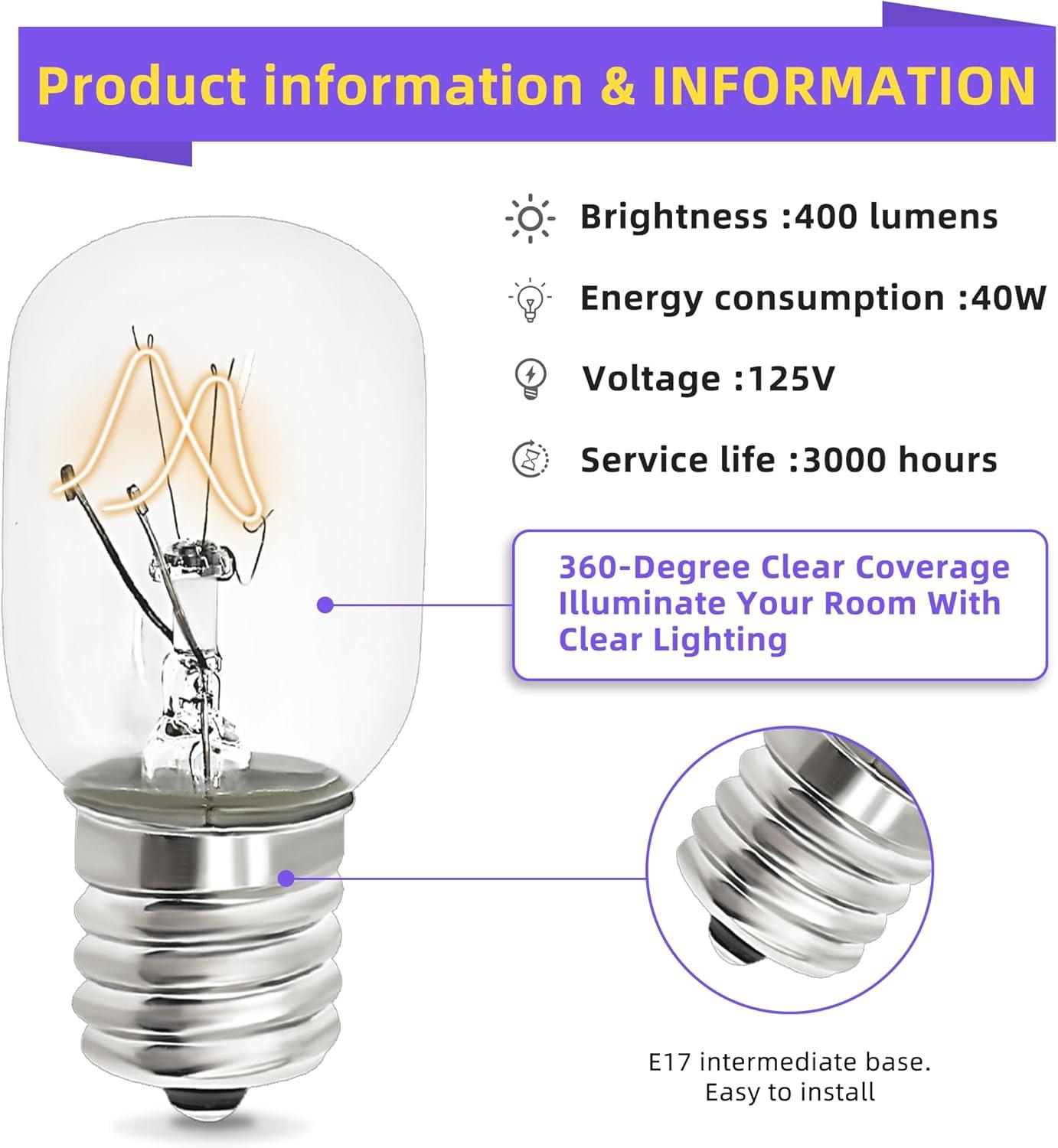 AMI PARTS 8206232A Bulb 40w 125v Microwave Oven Light Replacement Part for Whirlpool Kenmore Maytag Microwave (2pc)