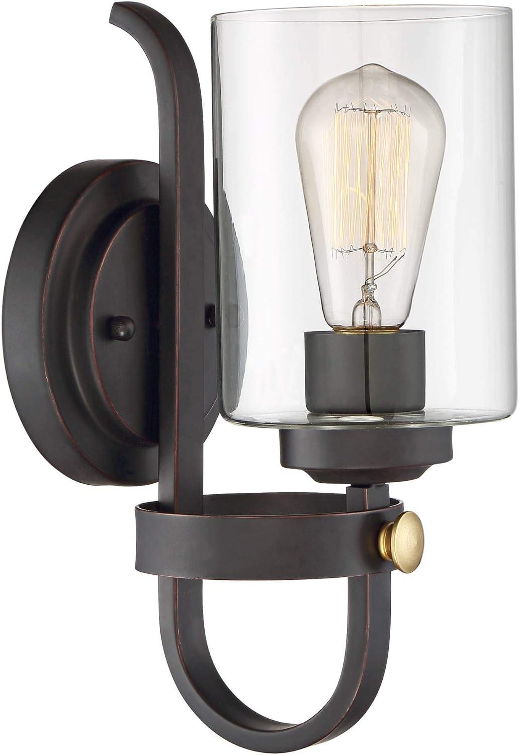 Franklin Iron Works Eagleton Rustic Farmhouse Wall Light Sconce Oil Rubbed Bronze Hardwire 5 1/2" Fixture LED Clear Glass Shade for Bedroom Bathroom