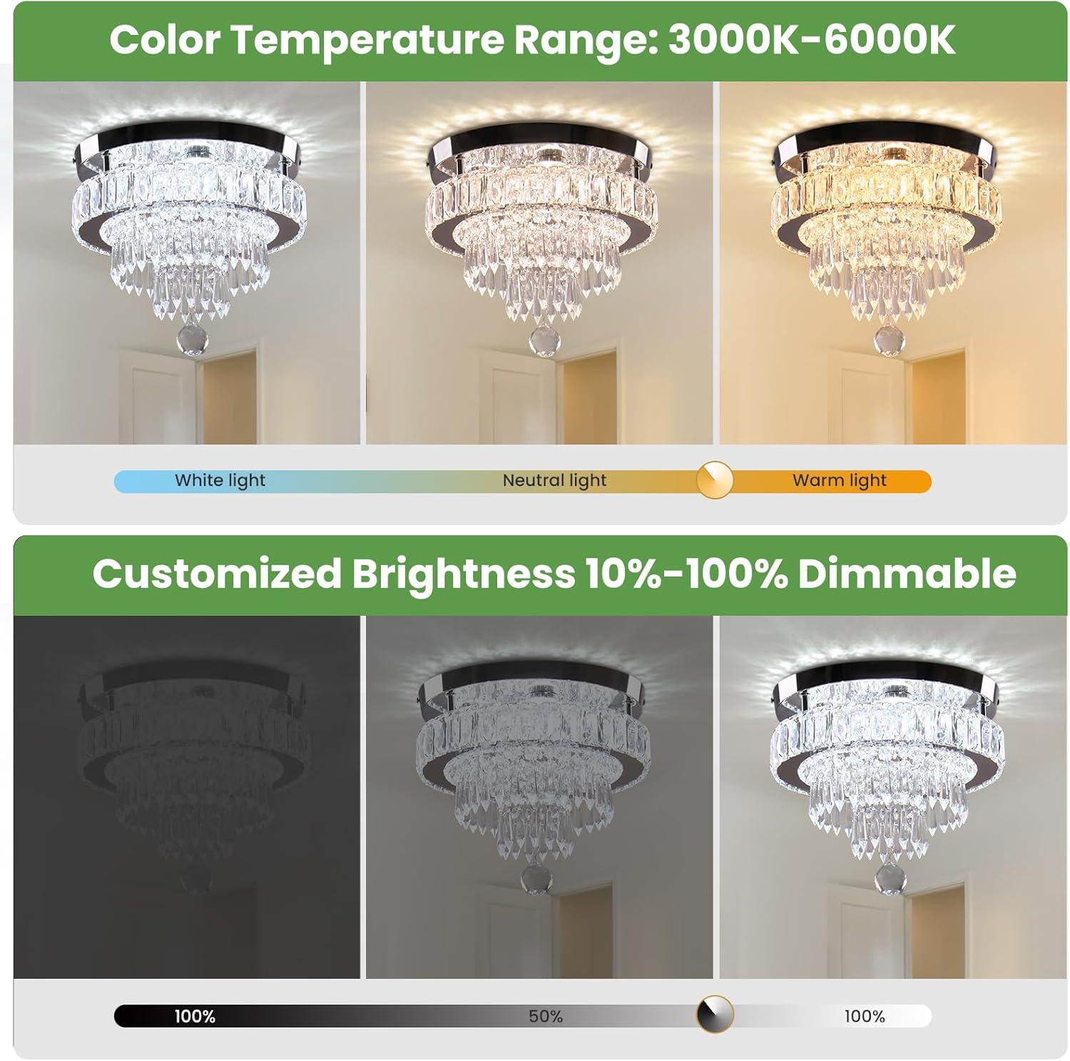 House of Hampton® House of Hampton® 11.8" Crystal Chandeliers Modern Crystal Ceiling Light LED Chandeliers Semi Flush Mount Chandelier Light for Bedrooms Dining Living Room Hallway (6500K Cool White Light)