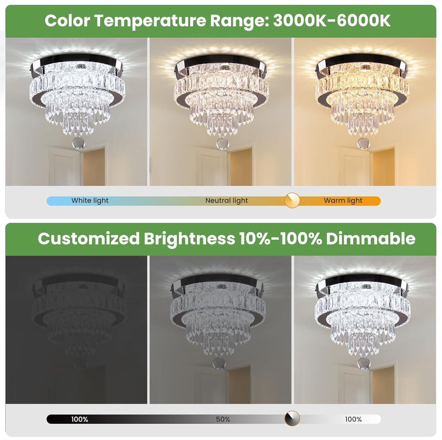 House of Hampton® House of Hampton® 11.8" Crystal Chandeliers Modern Crystal Ceiling Light LED Chandeliers Semi Flush Mount Chandelier Light for Bedrooms Dining Living Room Hallway (6500K Cool White Light)