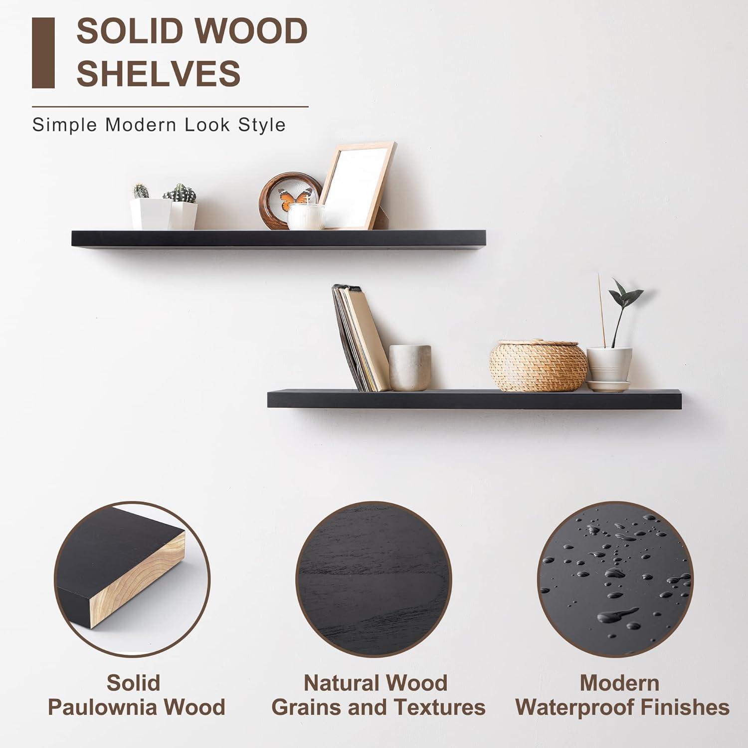 fuqing Black Floating Shelves for Wall - 36 Inch Lightweight Wood Wall Shelves Set of 2 - Floating Black Shelves for Storage Display Ledges for Bedroom Kitchen Living Room