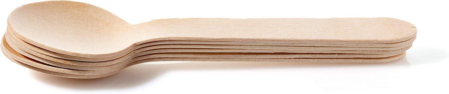 Concession Essentials Disposable Wooden Cutlery Spoons, Compostable and Earth Friendly, 6.25 Inch Length - Pack of 100 Spoons