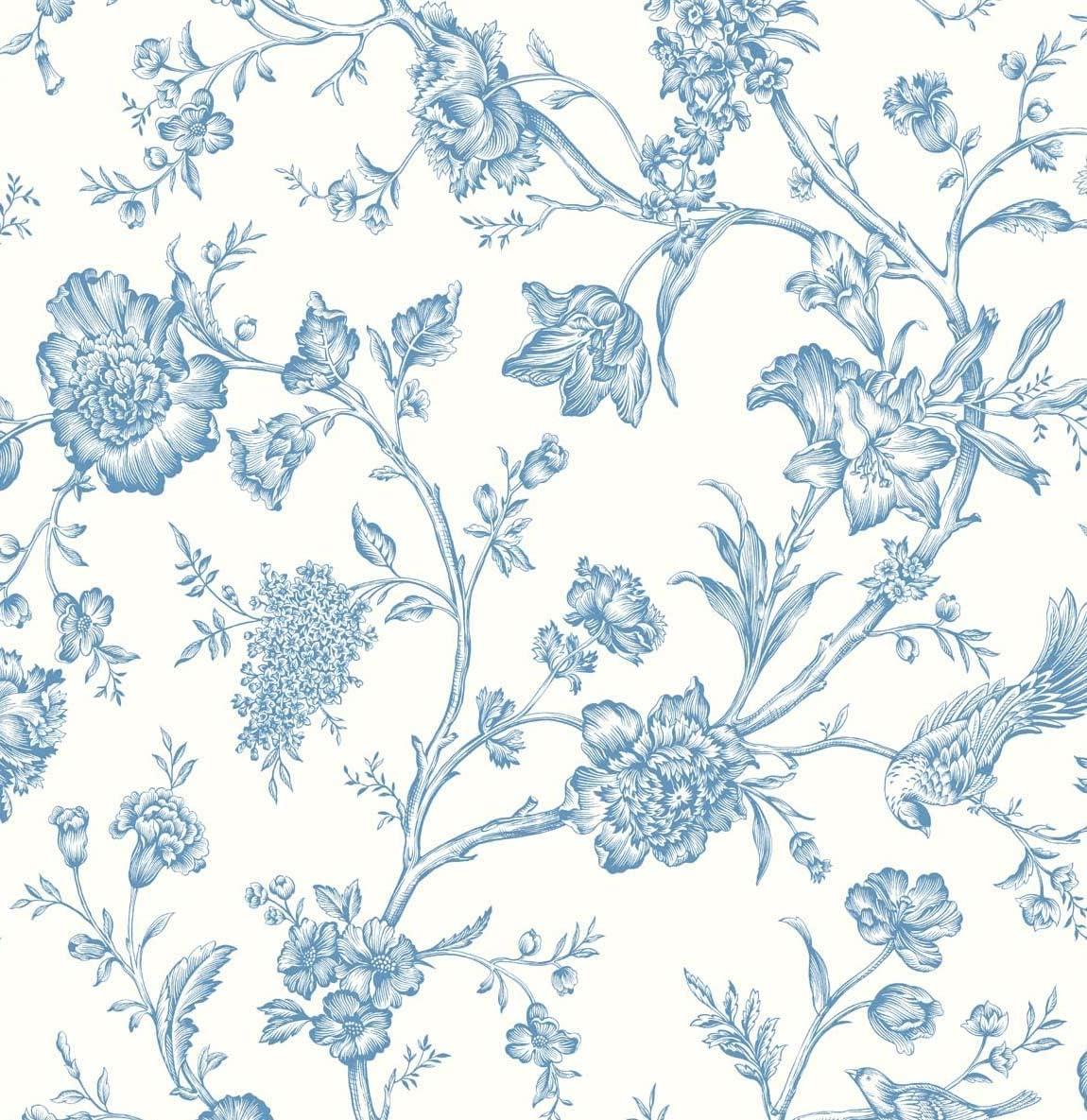 Carolina Blue Floral Chinoiserie Peel and Stick Wallpaper