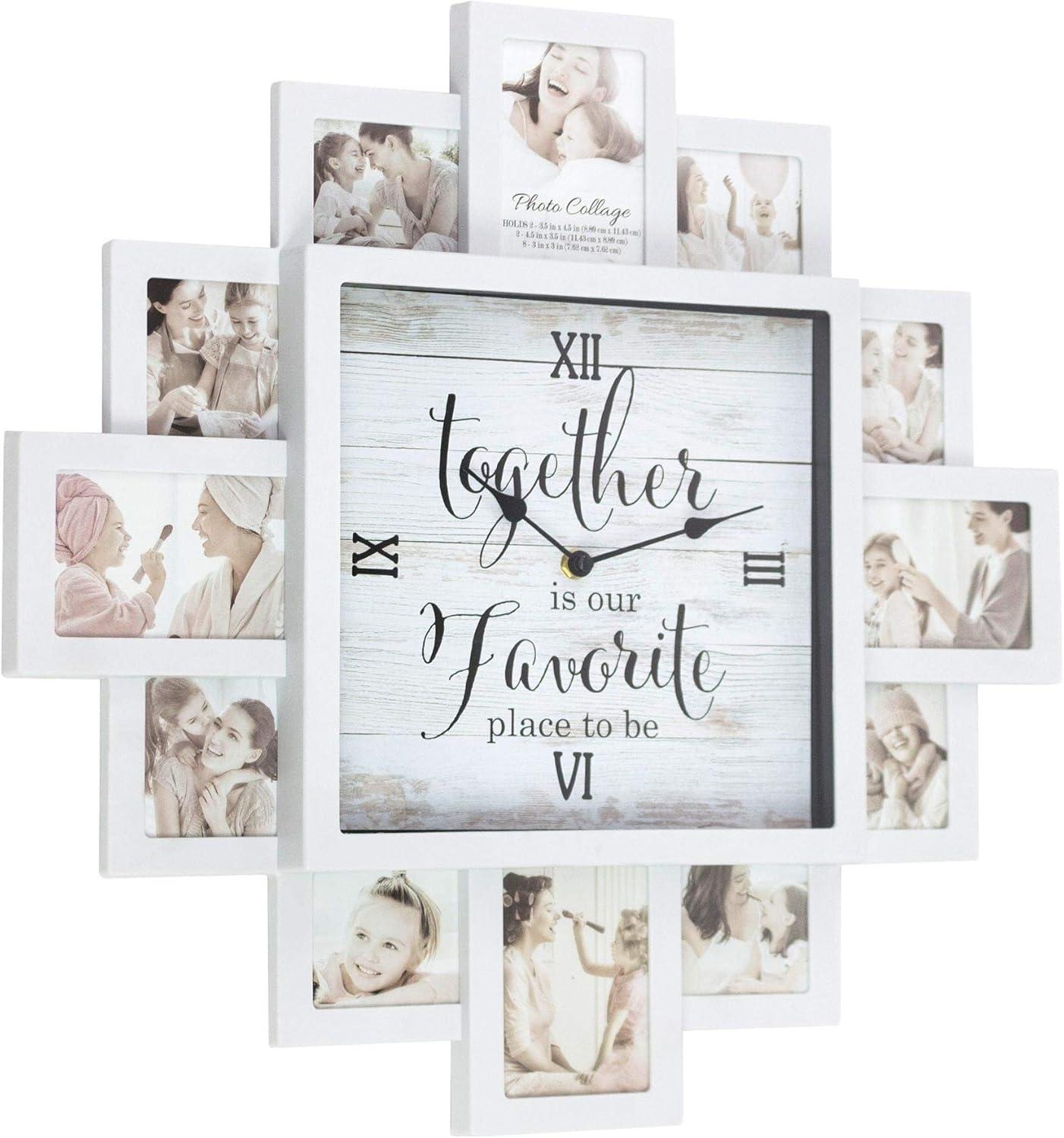 White Farmhouse Shabby-Chic Family Time Picture Frame Collage Wall Clock