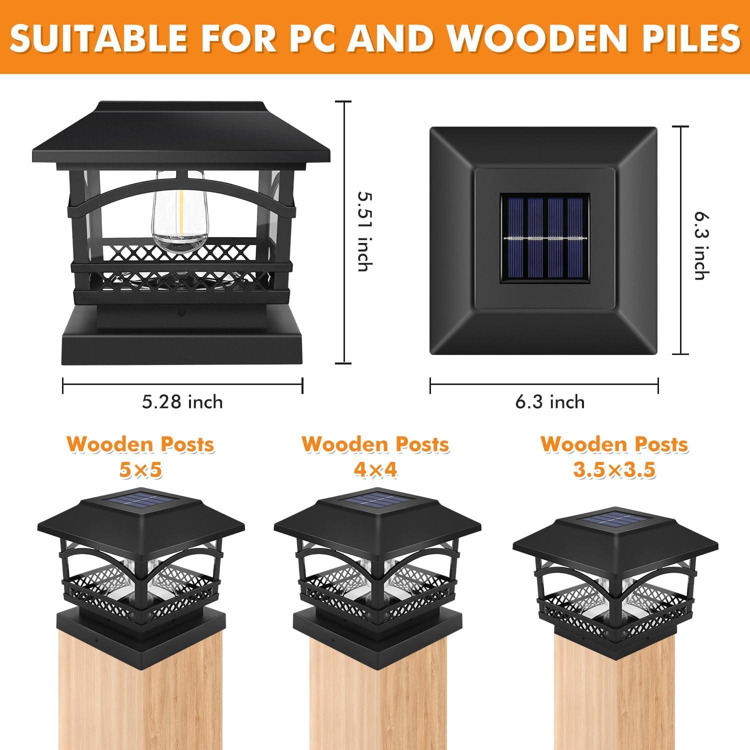 TRAHOO-Solar Post Cap Lights Outdoor - Waterproof LED Fence Post Solar Lights for 3.5x3.5/4x4/5x5 Wood Posts in Patio, Deck or Garden Decoration 2 Pack\u2026\u2026