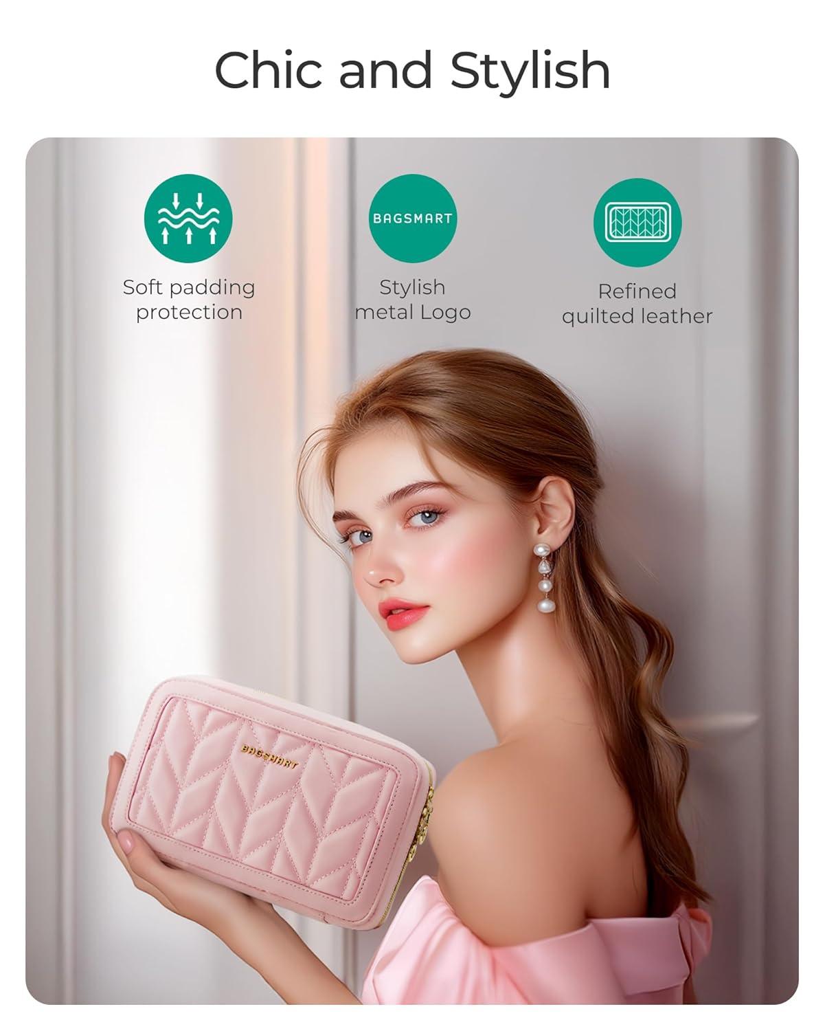 Jewelry Organizer Case Travel Jewelry Storage Bag for Necklace, Earrings, Rings, Bracelet, Soft Pink