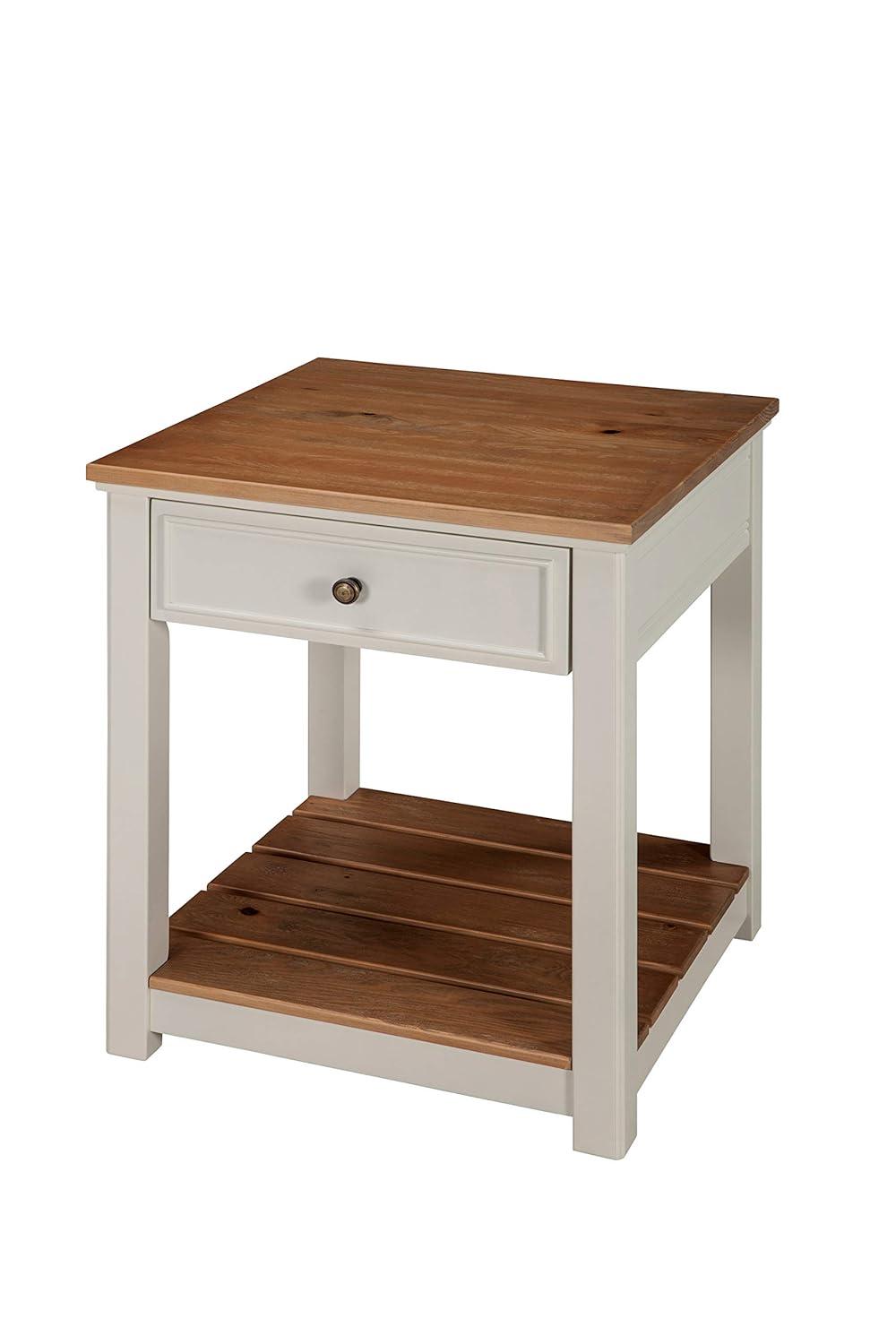 Savannah End Table Ivory with Natural Wood Top - Bolton Furniture