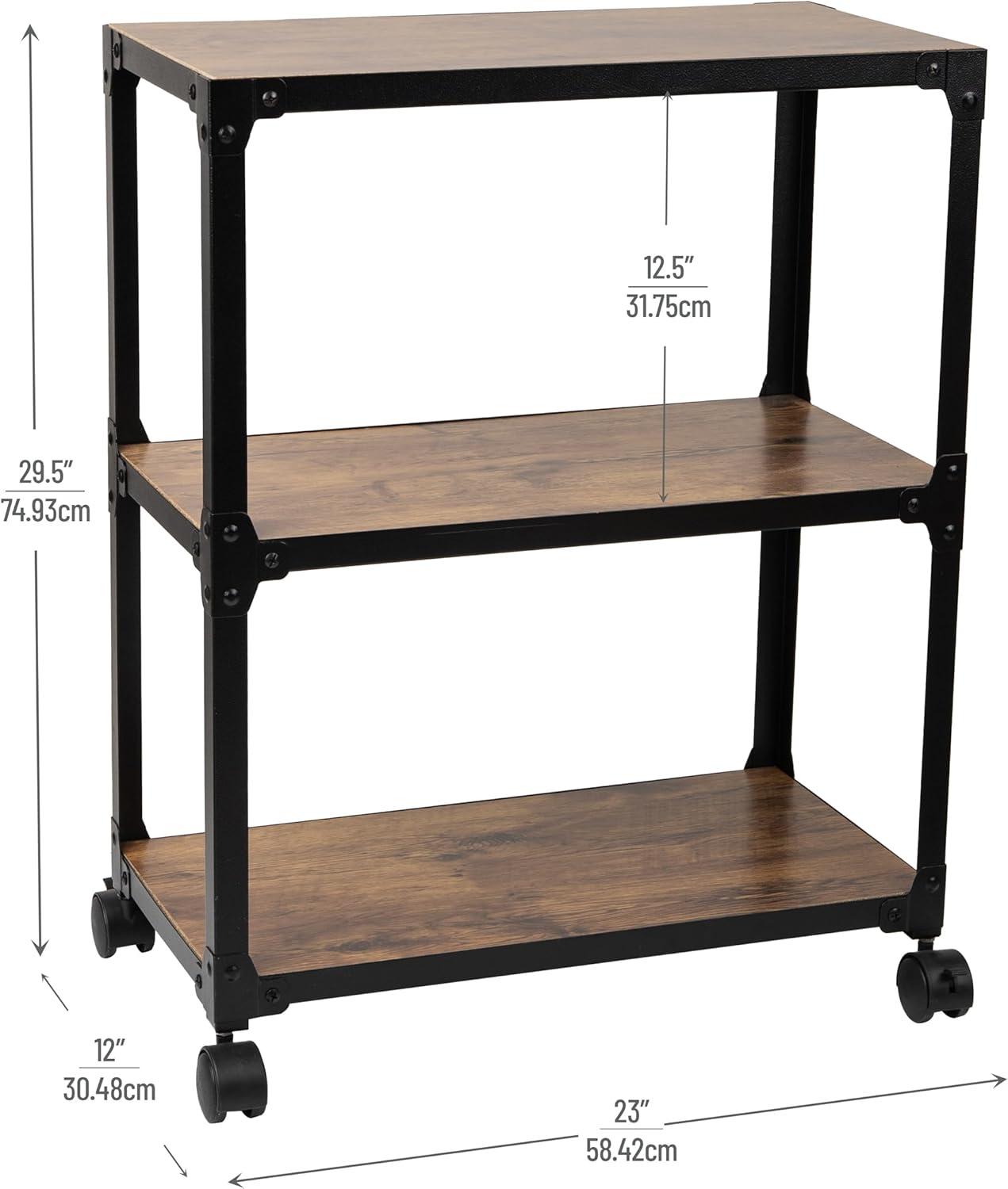 Mind Reader 3-Tier Rolling Bar Cart, Microwave Stand, Wood Metal, 29.5"H, Brown