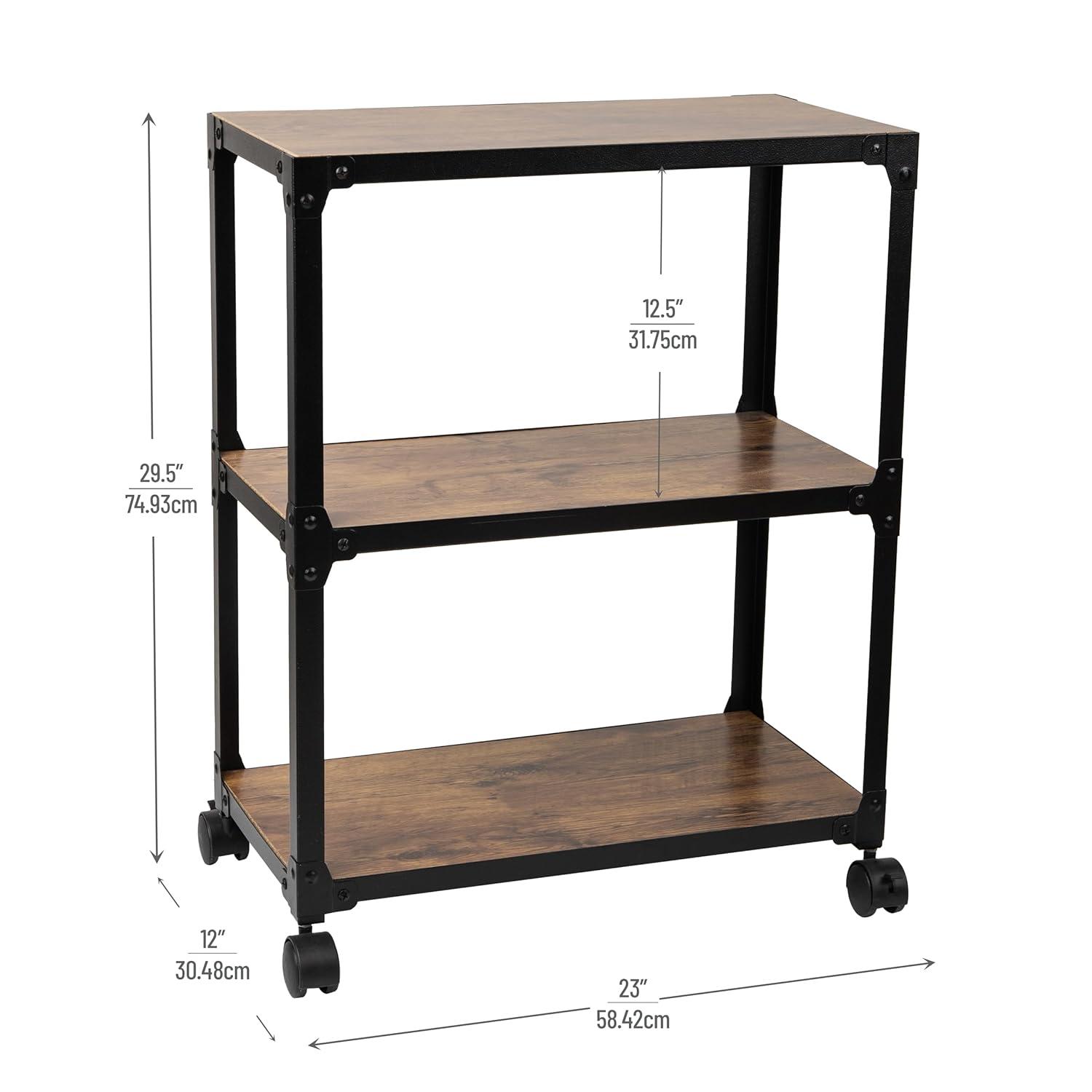 Mind Reader 3-Tier Rolling Bar Cart, Microwave Stand, Wood Metal, 29.5"H, Brown