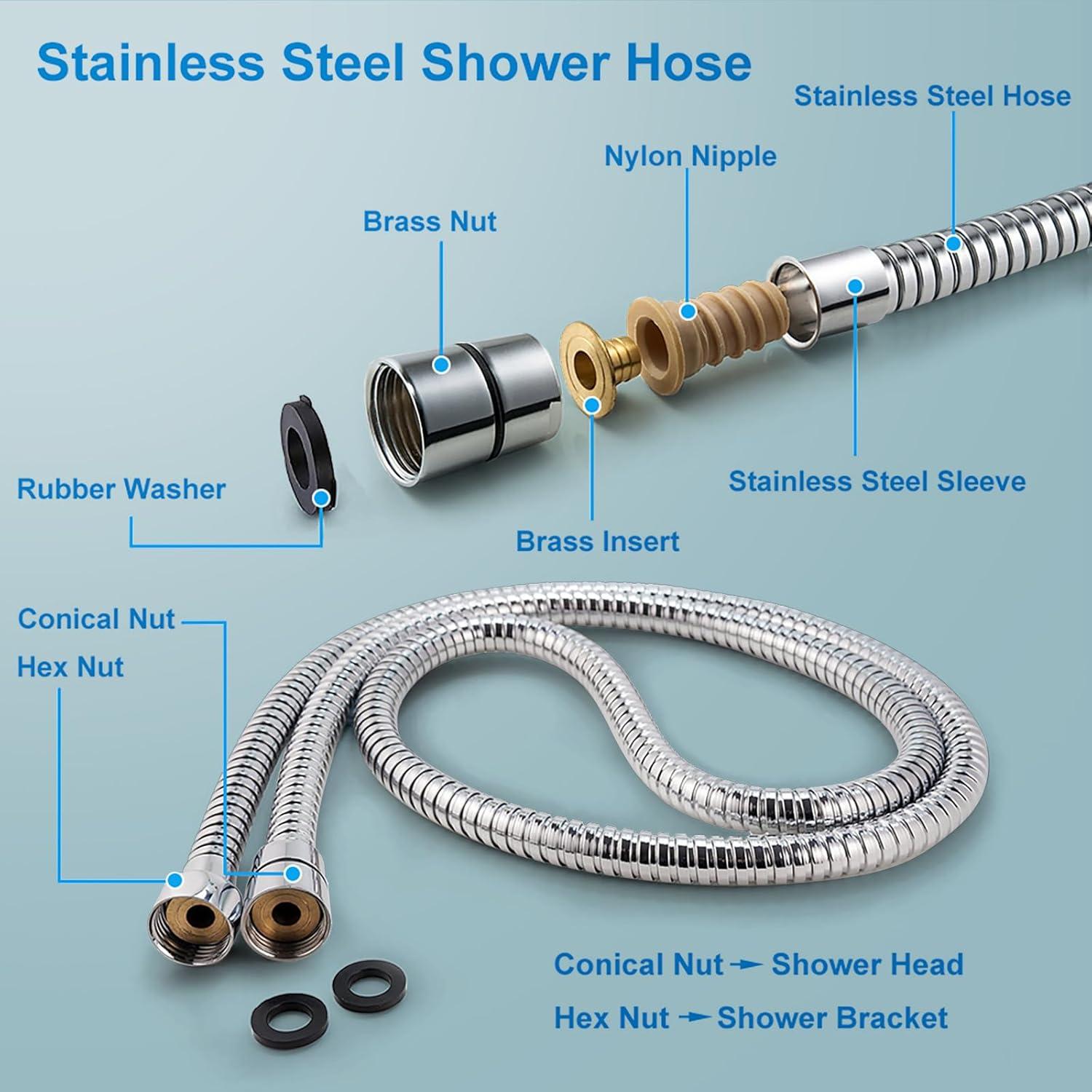 High Pressure Handheld Shower Head Briout 5-Settings Powerful Water Spray Shower Head against Low Pressure Water Flow with Stainless Hose and Adjustable Mount