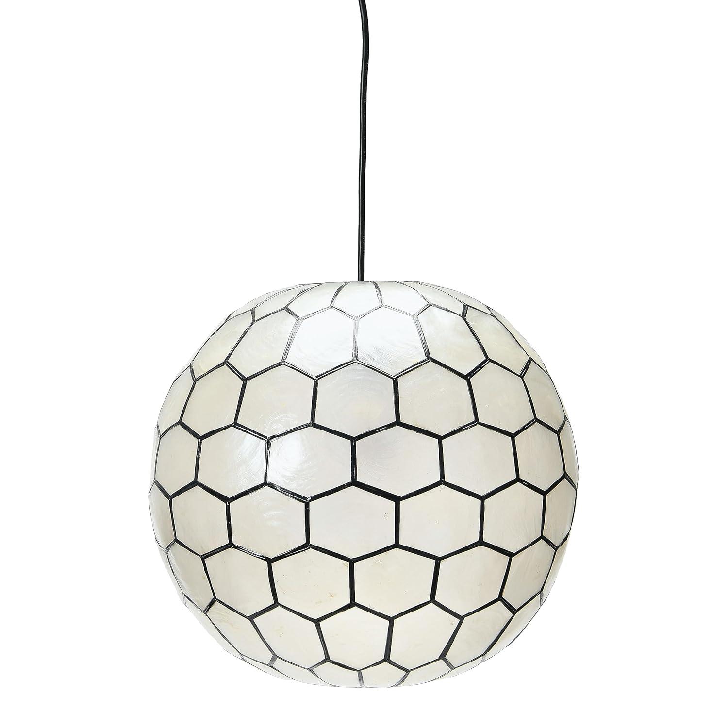 Storied Home 14"x13" Capiz Honeycomb Globe Pendant Light Capiz White Seashells Black: Artisan Crafted, ETL & UL Listed