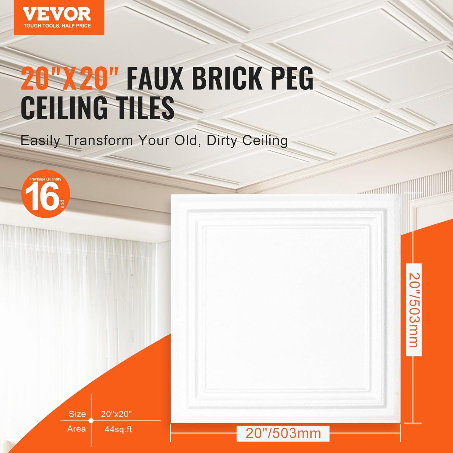 White Polystyrene 20" x 20" Ceiling Tiles, 16-Pack