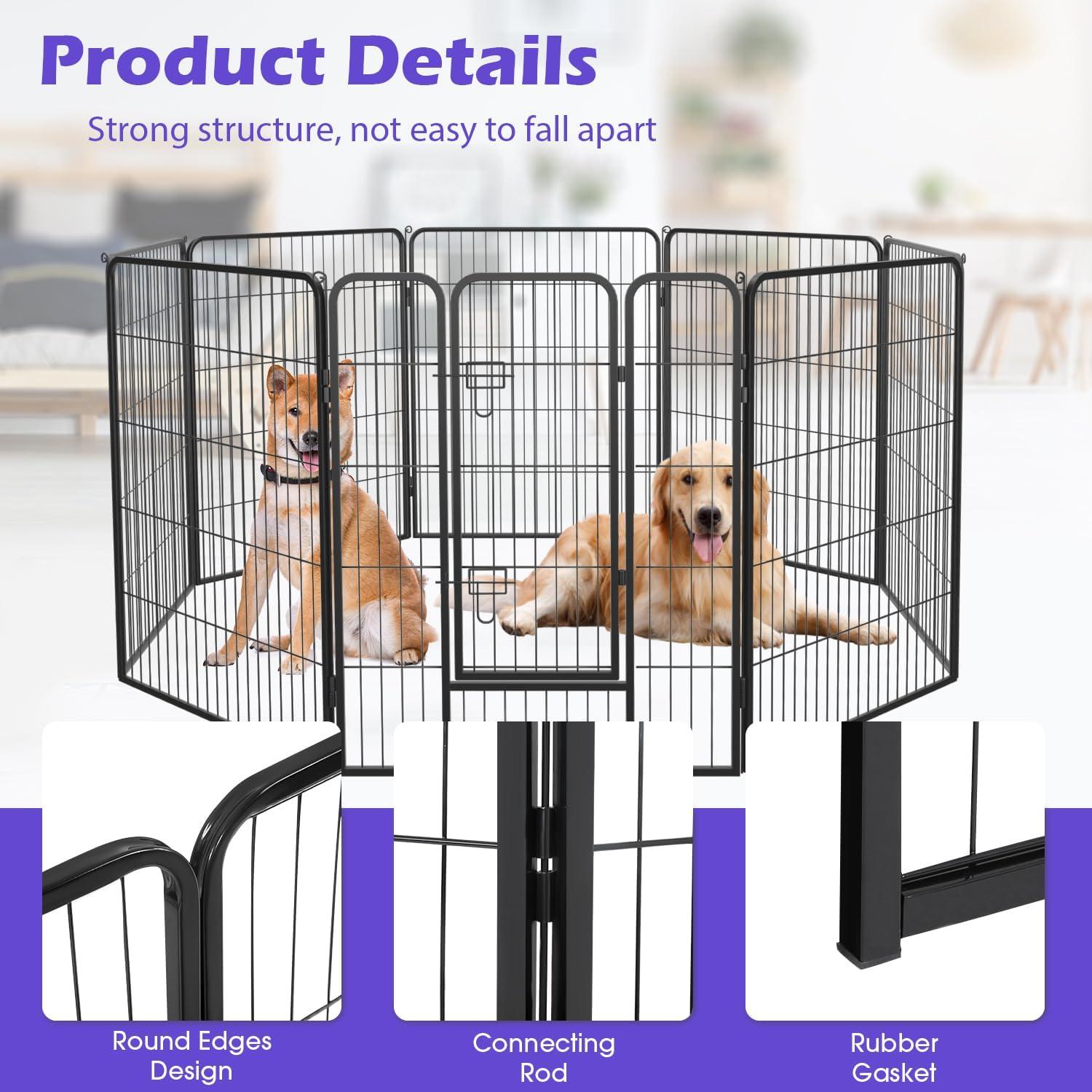 Magshion 8 Panels 40" Height Pet Playpen, Dog Fence for Medium and Large Dogs, Metal Dog Exercise Pen with Doors for Indoor, Outdoor, Black