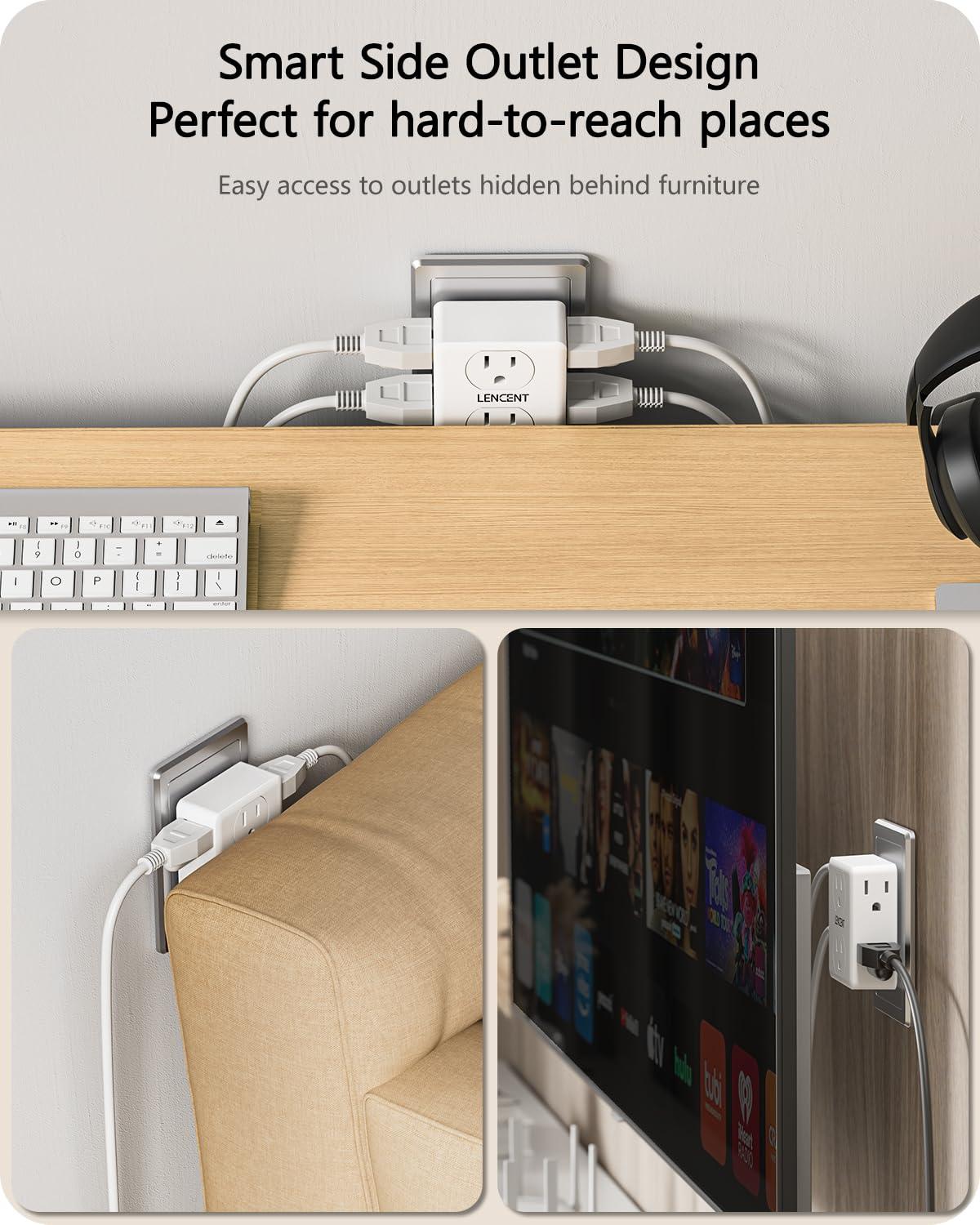 LENCENT Multi Wall Plug Outlet Extender,2 to 3 Prong Outlet Adapter 2 Pack,6 Way outlet Multiple Plugs Outlets Splitter,3-Sided Power Strip,Non-Grounded for Home Office Wall Tap Electrical Outlet