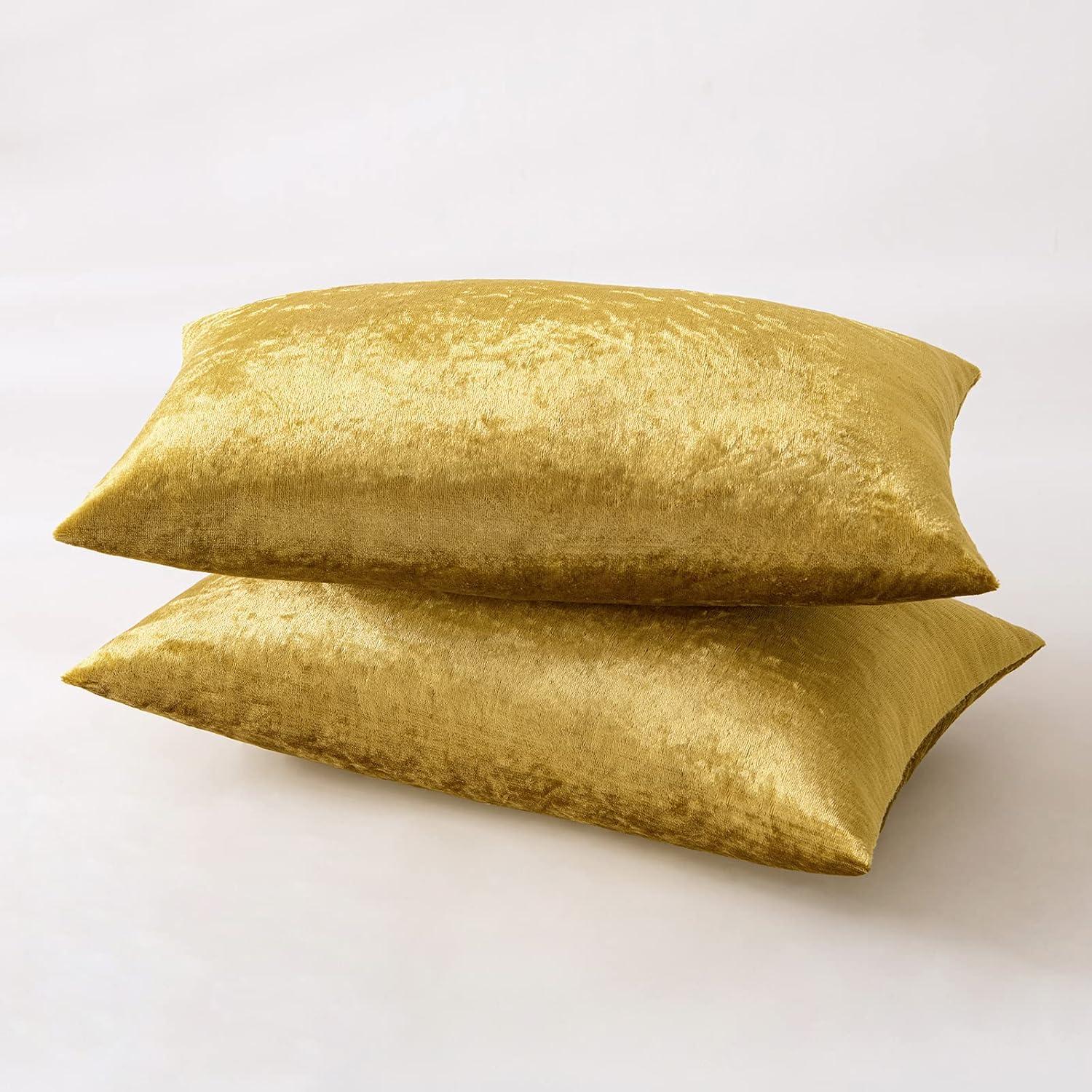 MIULEE Pack of 2 Velvet Soft Solid Decorative Square Throw Pillow Covers Set Fall Cushion Cases for Sofa Bedroom Couch 18 x 18 Inch Golden