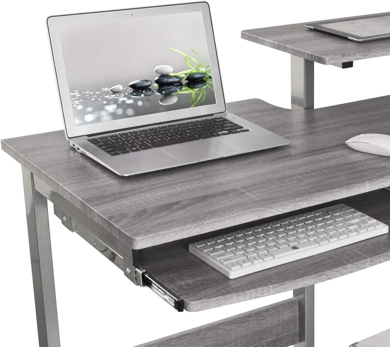 Complete Computer Workstation Desk Gray - Techni Mobili: With Drawer, Steel Frame, MDF Surface