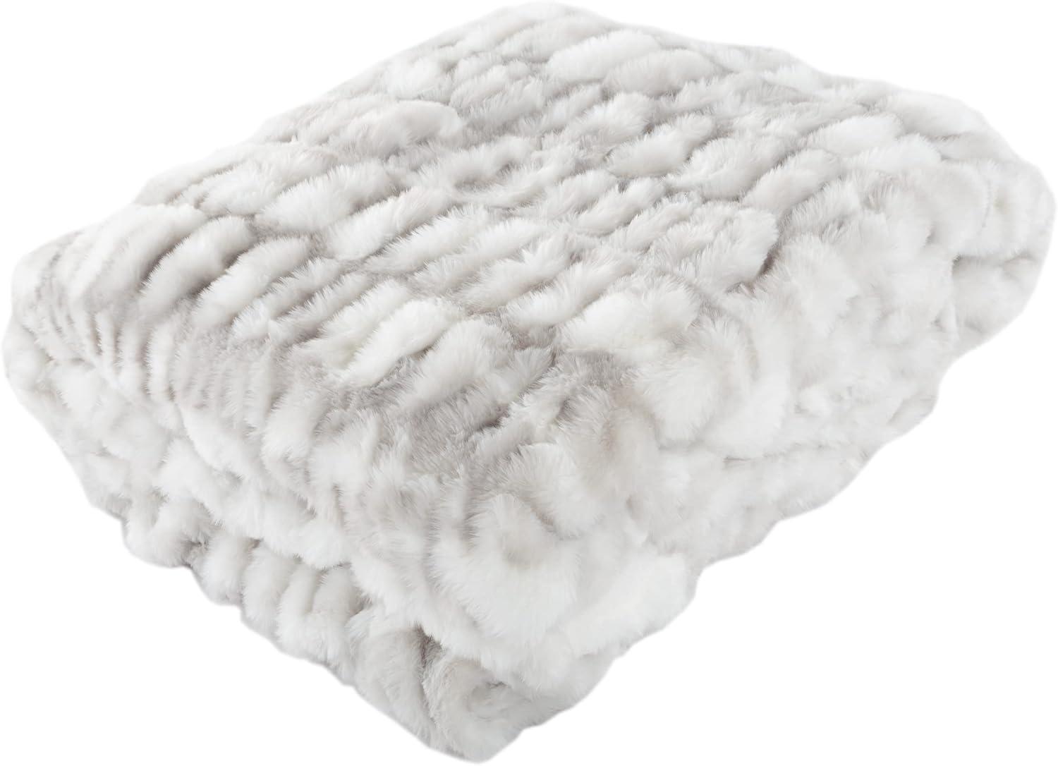 Gray Queen Size Jacquard Faux Fur Blanket