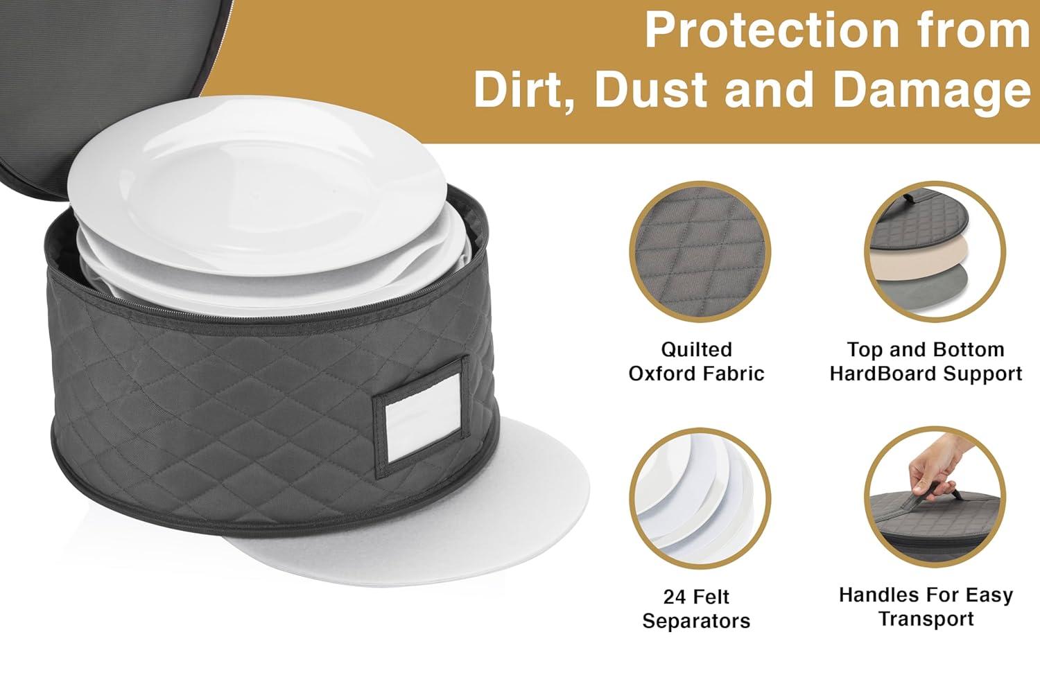 10" Salad Plate Quilted Cases - China Storage Container - Stackable With Padded Interior to Store your Dinnerware Dishes - Great for Luncheon Plates and Pasta Bowls