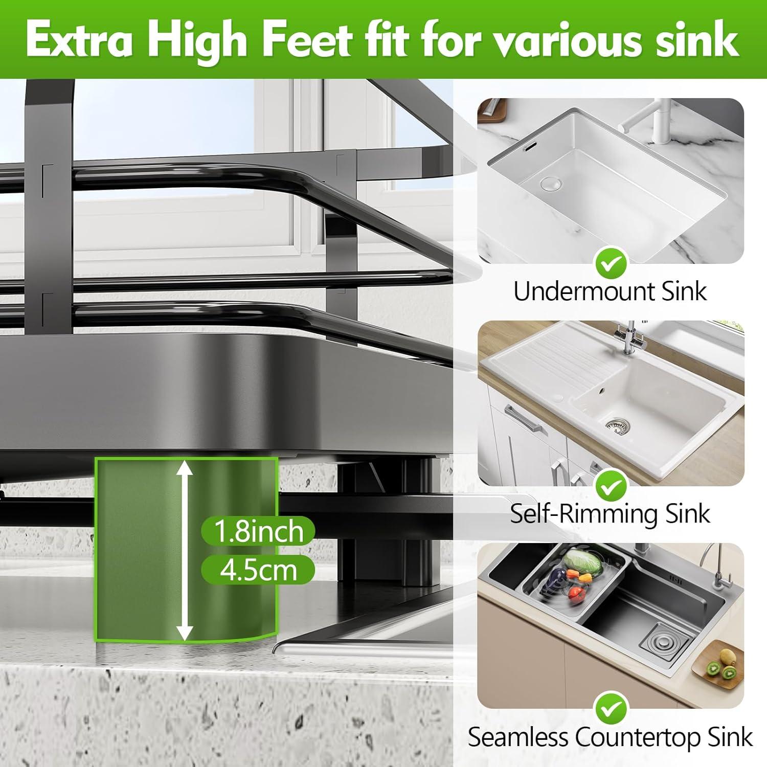 Anadea Expandable Dish Rack For Kitchen Counter, Large Dish Drainer, Stainless Steel Drying Dish Rack With Utensil Holder