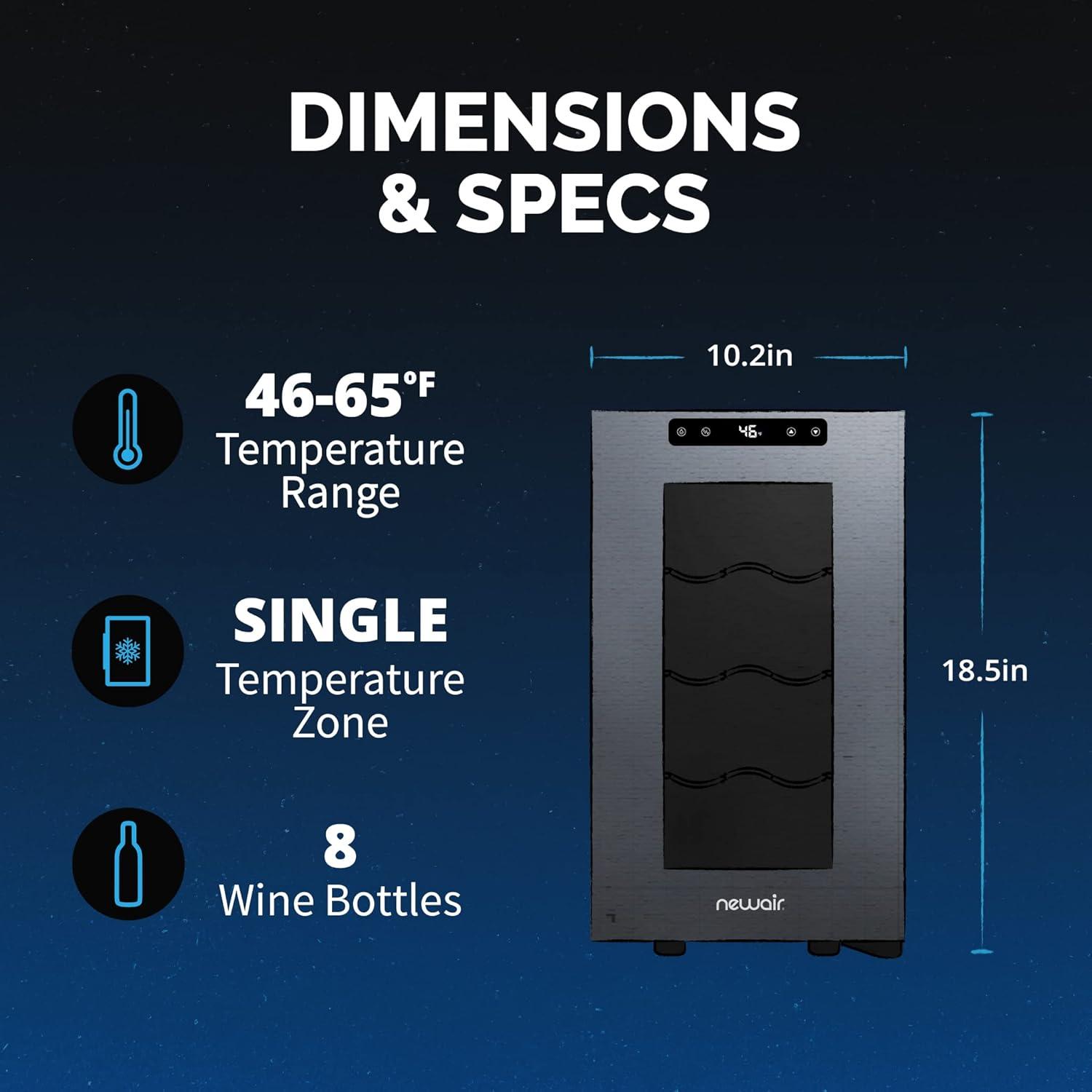 8 Bottle and 8 Can Single Zone Freestanding Wine Refrigerator