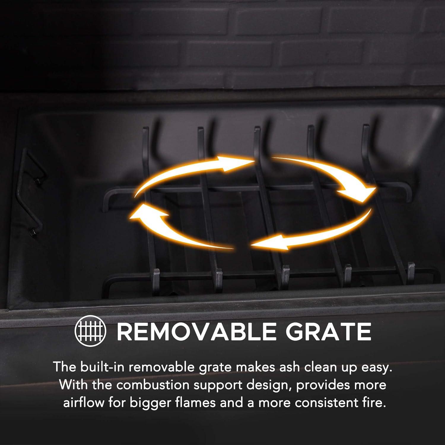 SUNJOY Outdoor 48 in. Black Steel Wood Burning Stone Fireplace with Fire Poker and Removable Grate