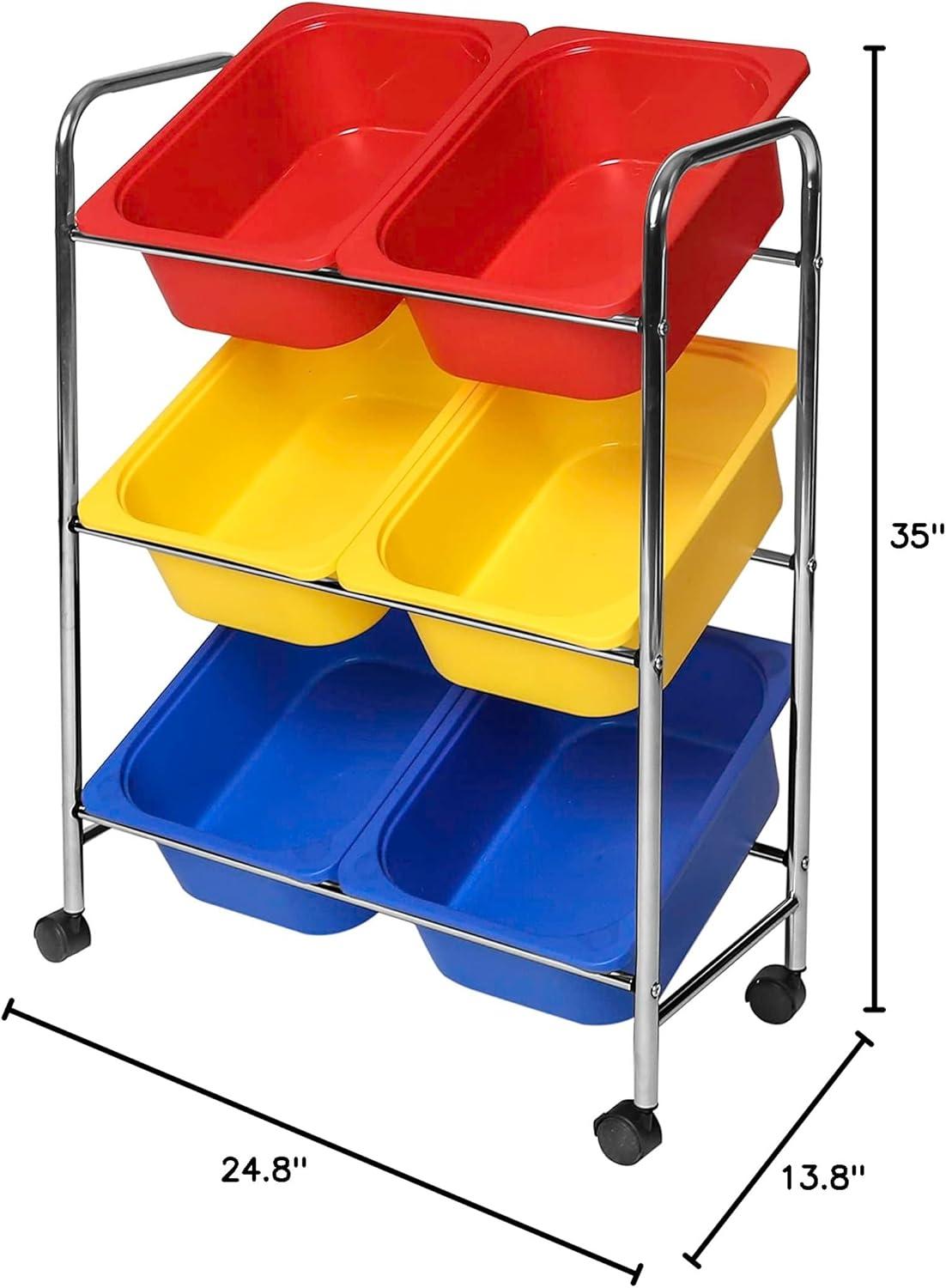 Seville Classics Rolling Utility Organizer Storage Cart, for Home Office, School, Classroom, Scrapbook, Hobby, Craft, 6-Bin, Multicolor