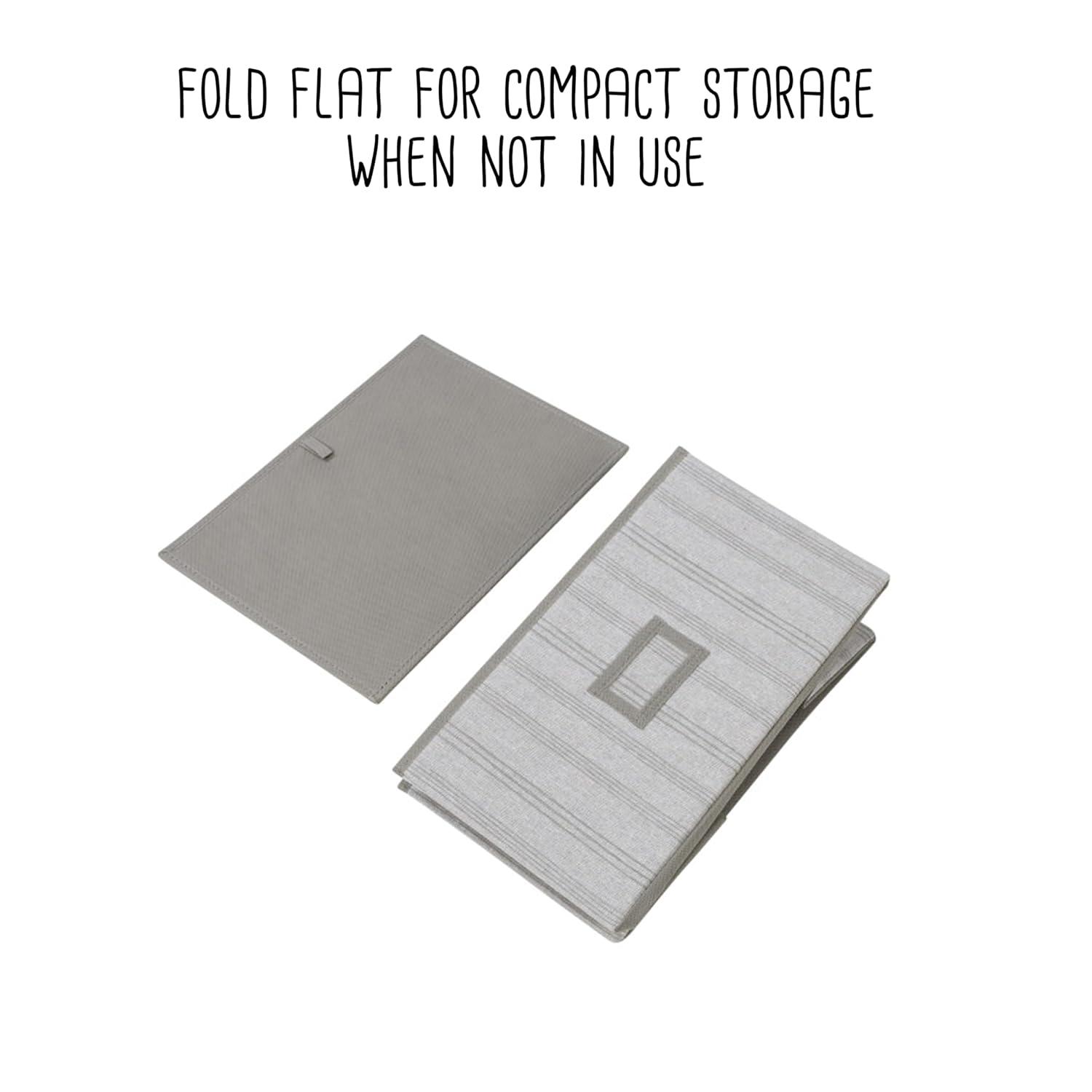 Honey-Can-Do Set of 3 Folding Large Fabric Storage Bins with Handles, Gray Stripes