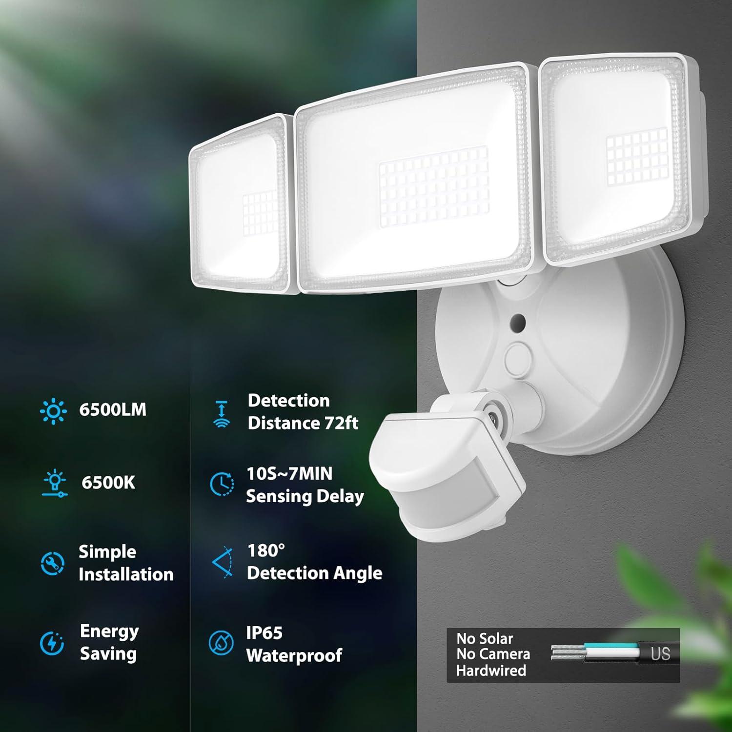 White 65W LED Motion Sensor Outdoor Flood Light