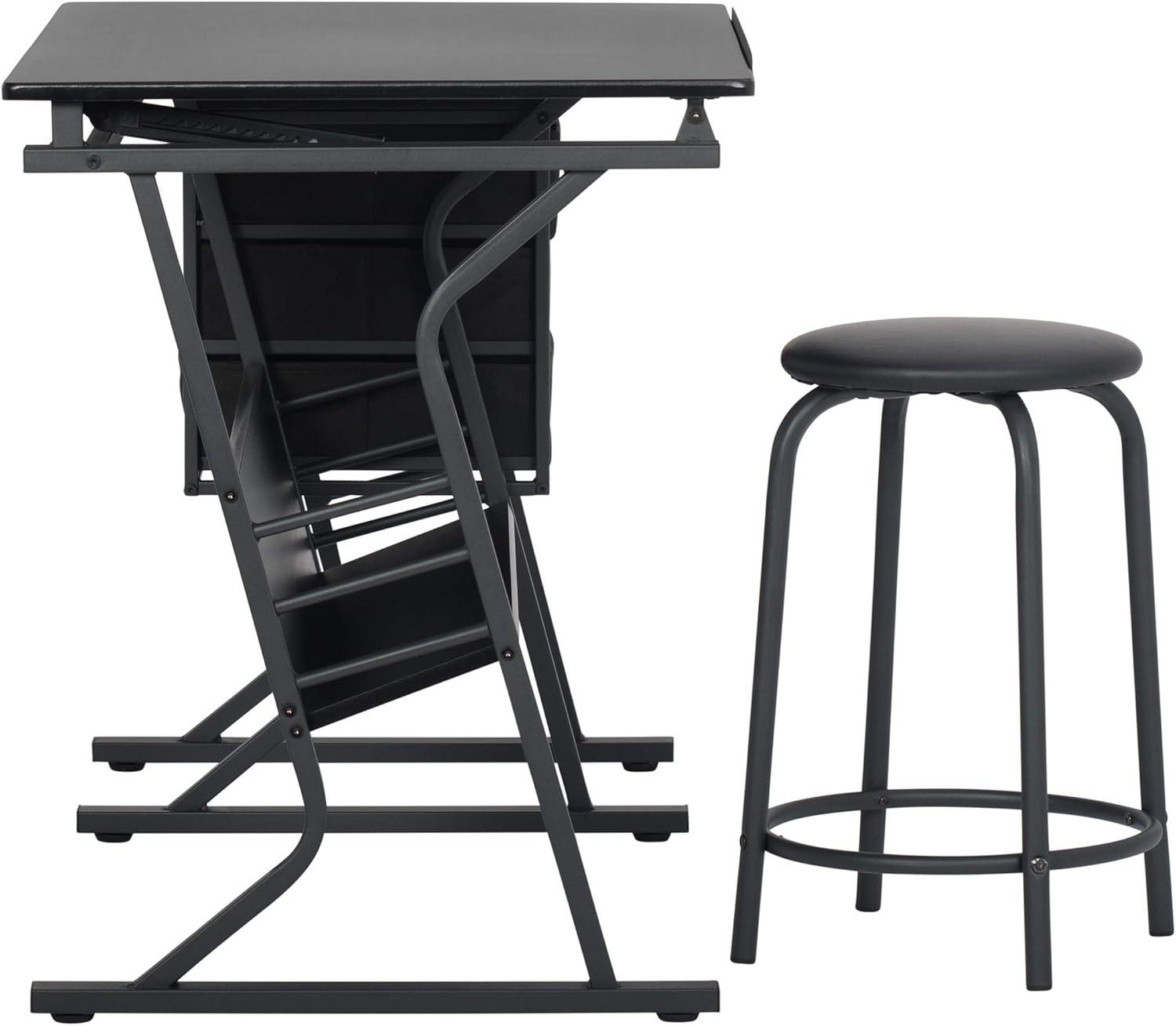 Eclipse 50" Black Matte Steel Adjustable Craft Desk with Storage