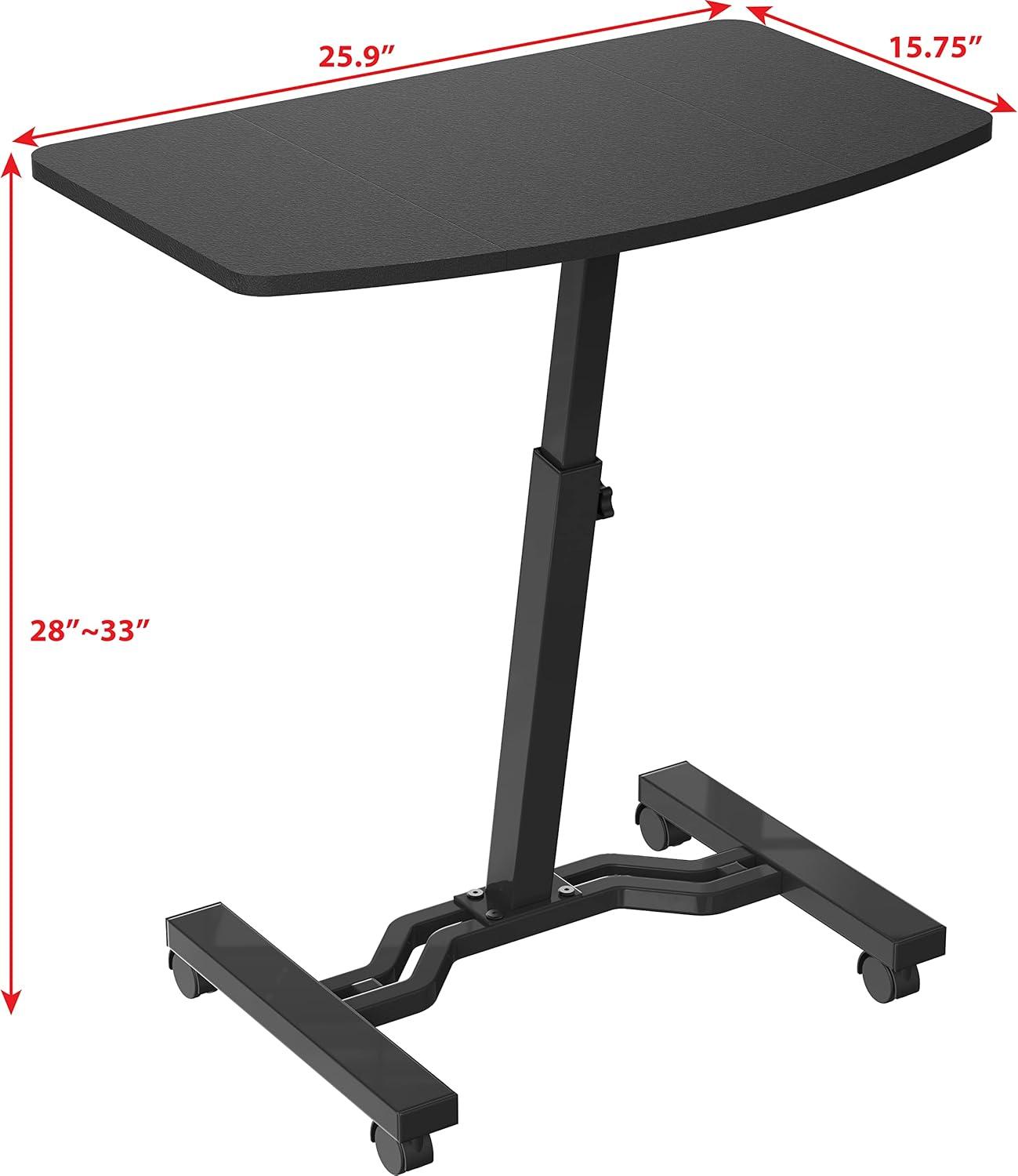 Black Adjustable Height Rolling Laptop Cart with Wide Desktop