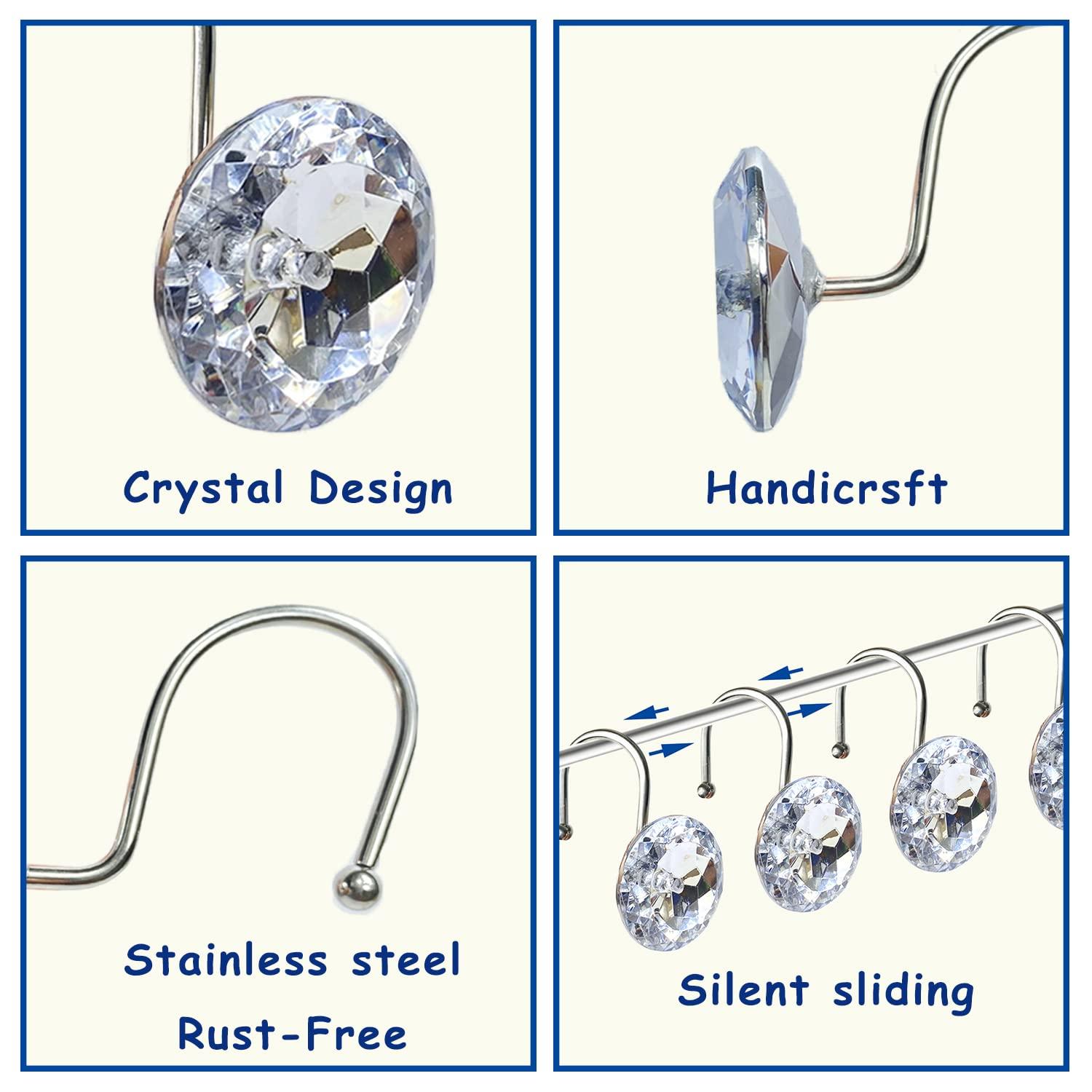 Clear Acrylic Rhinestone Stainless Steel Shower Curtain Hooks Set