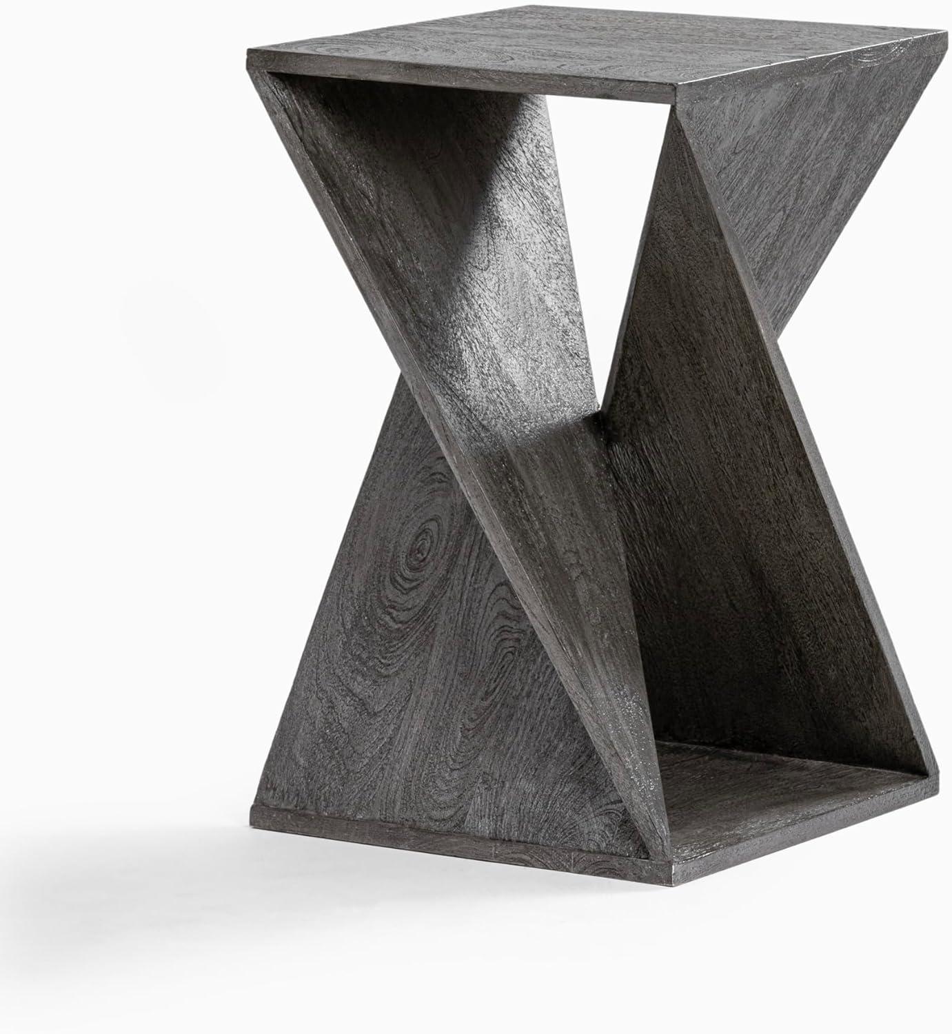 Distressed Gray Mango Wood Twisted End Table