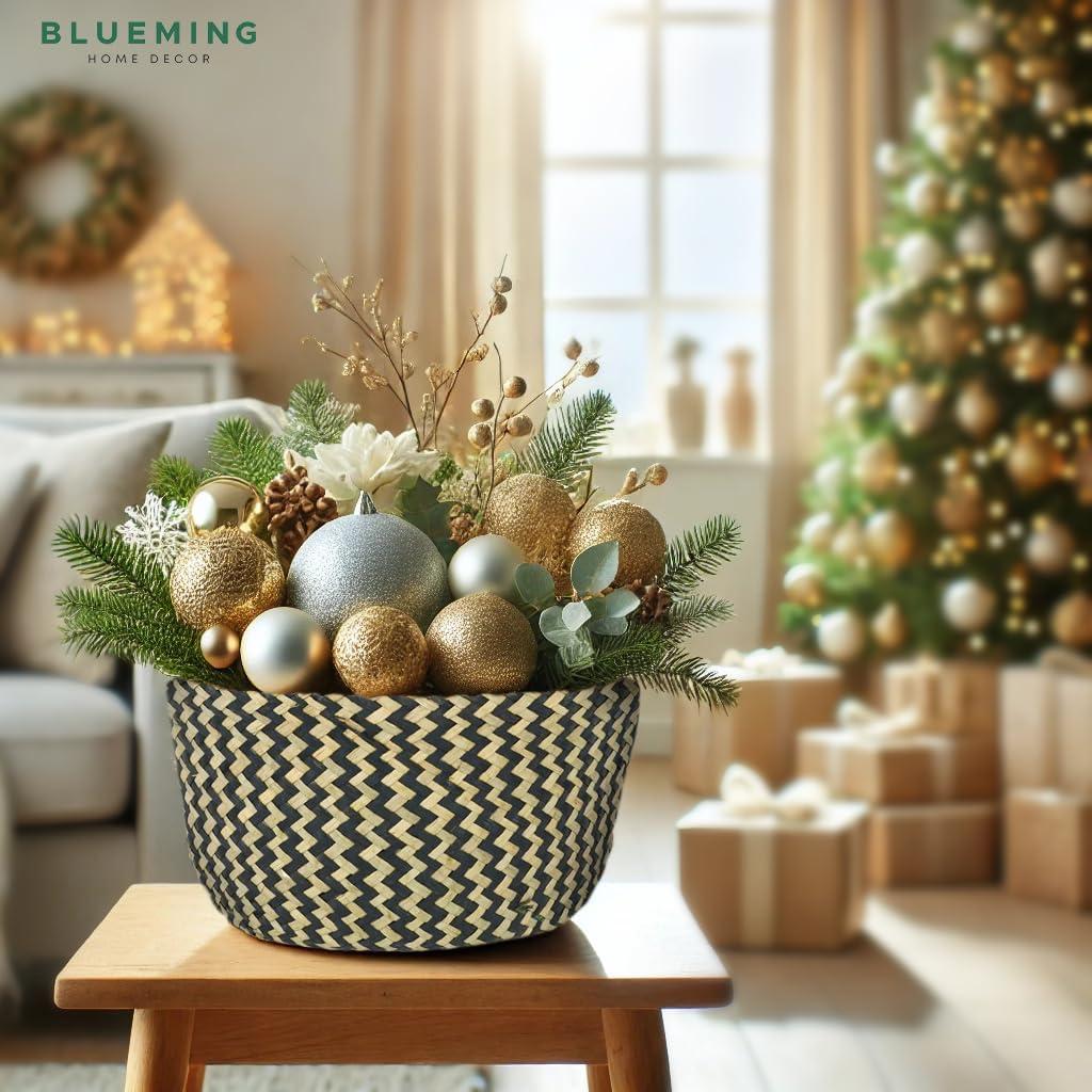 Plant Baskets – Large Seagrass Pot for Tall Indoor Faux Olive Tree, Woven Wicker Rattan Planter for Boho Basket 9-10 Inch (Black, Large)