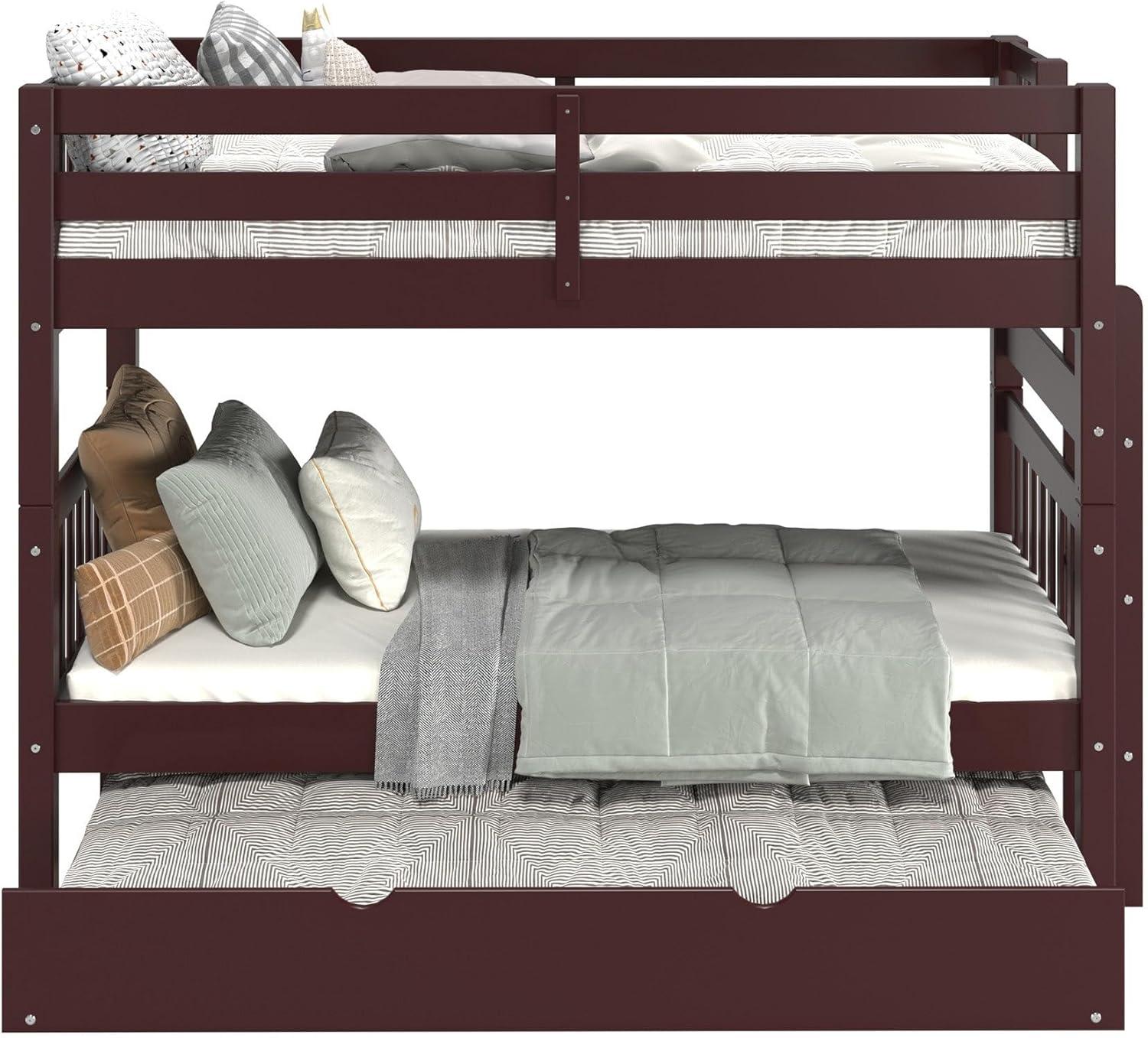 Bedz King Bunk Beds Twin over Twin Mission Style with End Ladder and a Twin Trundle, White