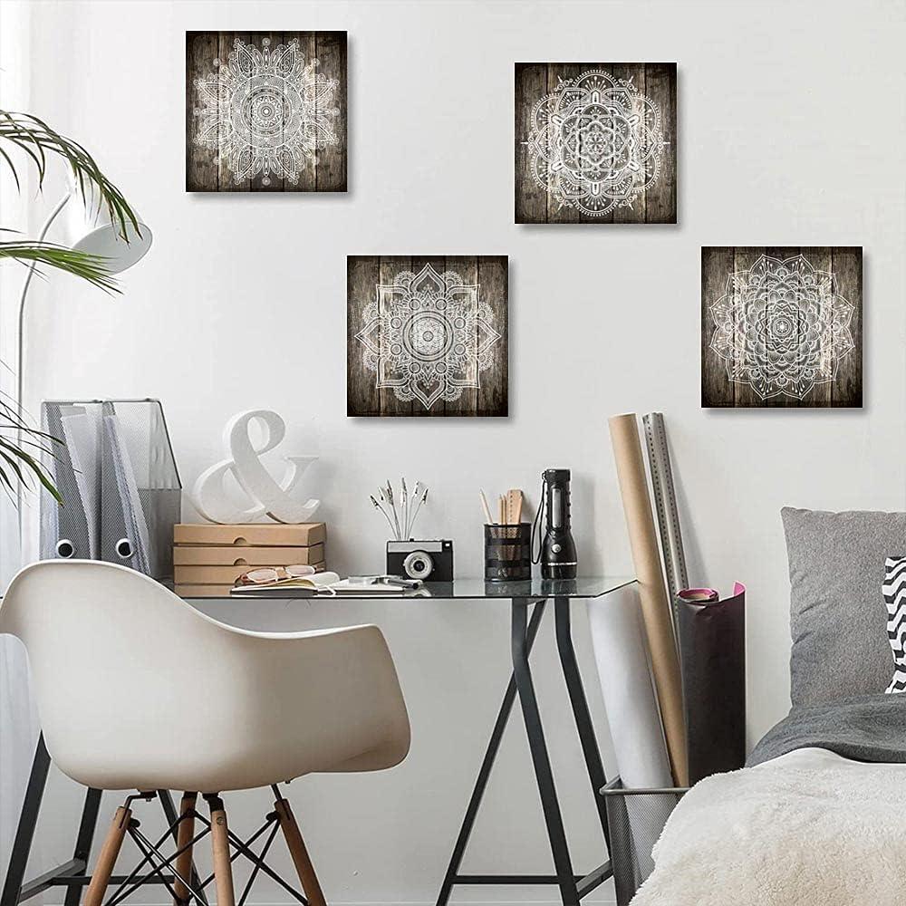 Black and White Abstract Mandala Canvas Wall Art Set