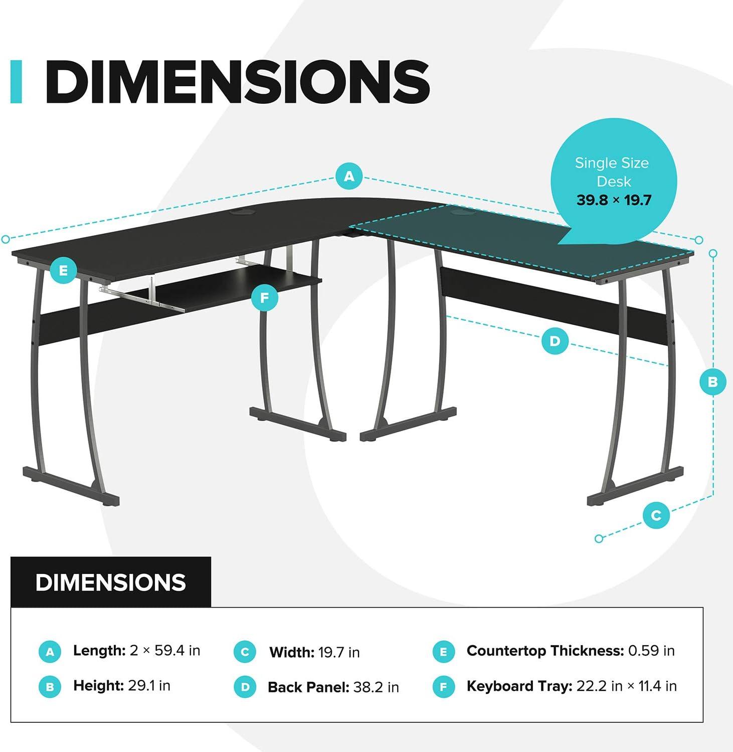 RIF6 L Shaped Modern Computer Office Desk w/ Keyboard Tray, Easy Assembly