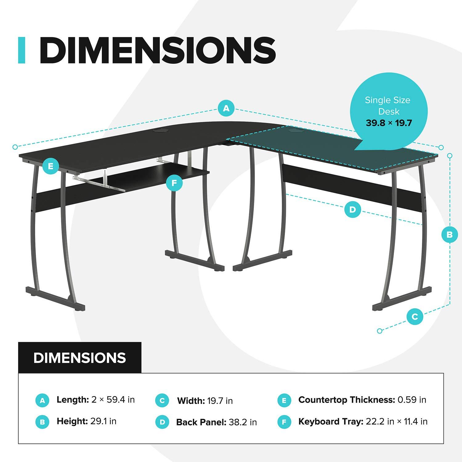 Mohawk Group RIF6 L Shaped Modern Computer Office Desk w/ Keyboard Tray, Easy Assembly