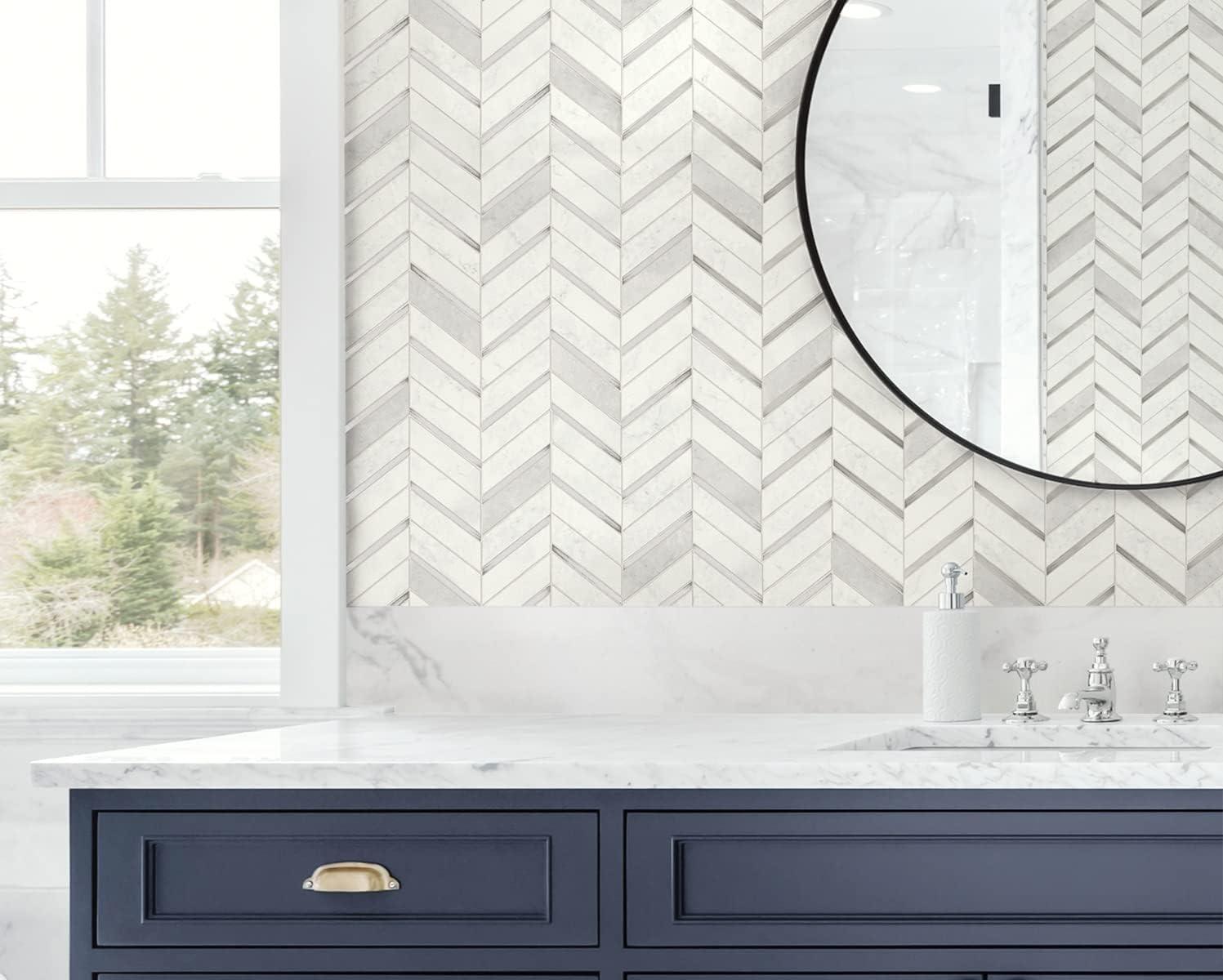 NextWall Chevron Marble Tile Peel and Stick Wallpaper