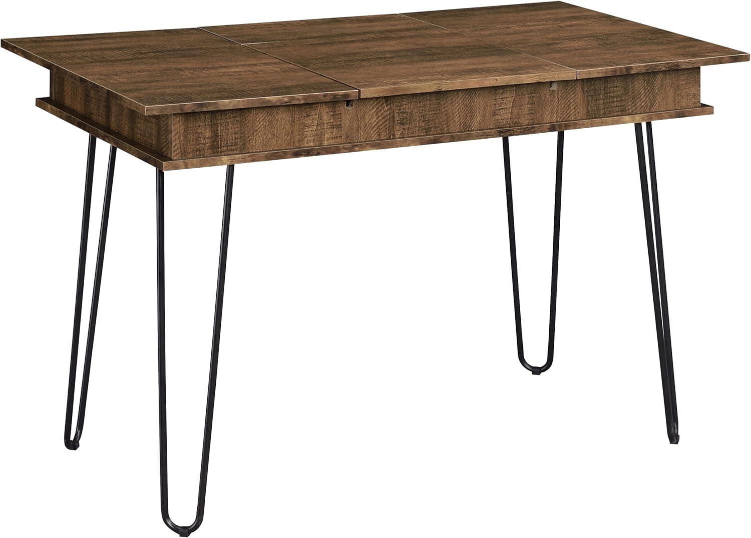 Sheeran Storage Writing Desk with Hairpin Legs Rustic Amber - Coaster: Industrial Style, Enclosed Cabinet, USB Ports
