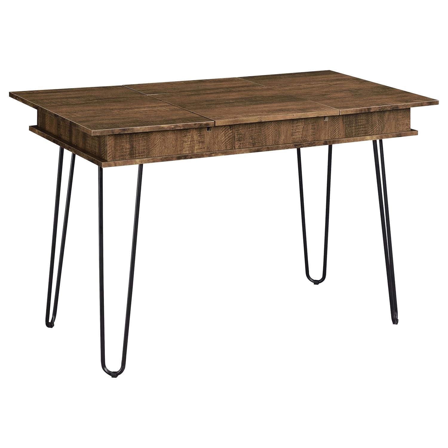 Sheeran Storage Writing Desk with Hairpin Legs Rustic Amber - Coaster: Industrial Style, Enclosed Cabinet, USB Ports