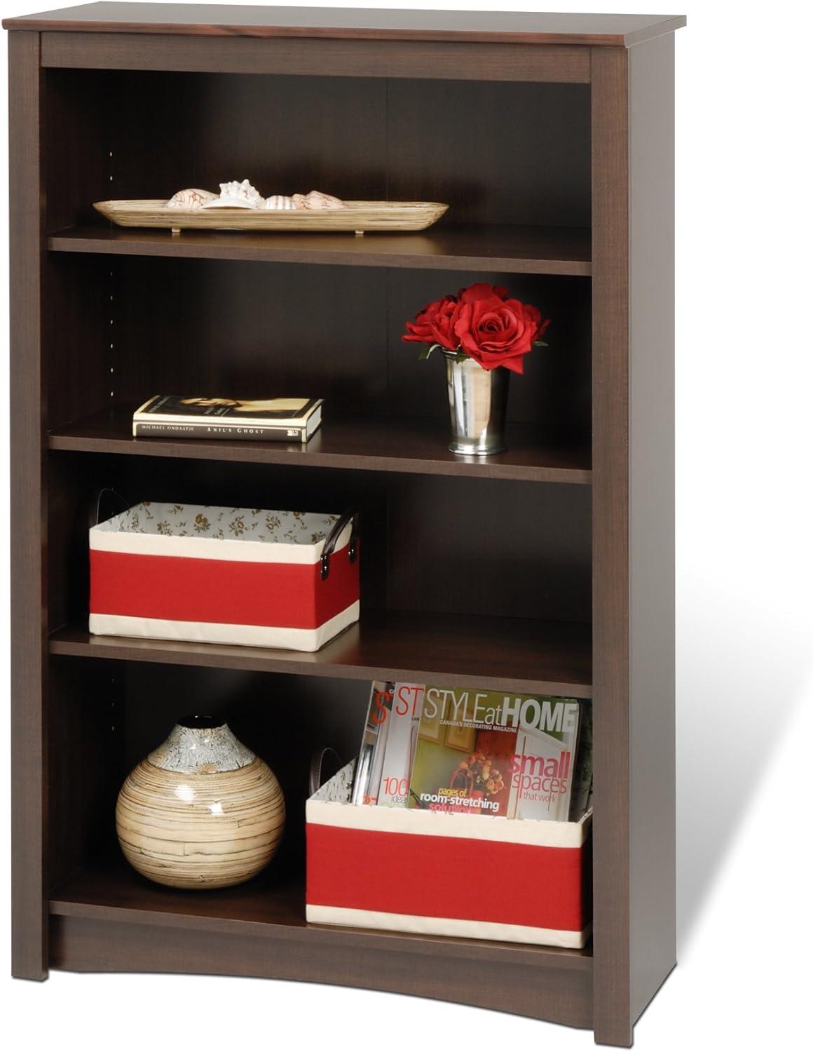 4 Shelf Bookcase Espresso - Prepac: Laminated Wood Composite, Metal Hardware, 80 lbs Capacity